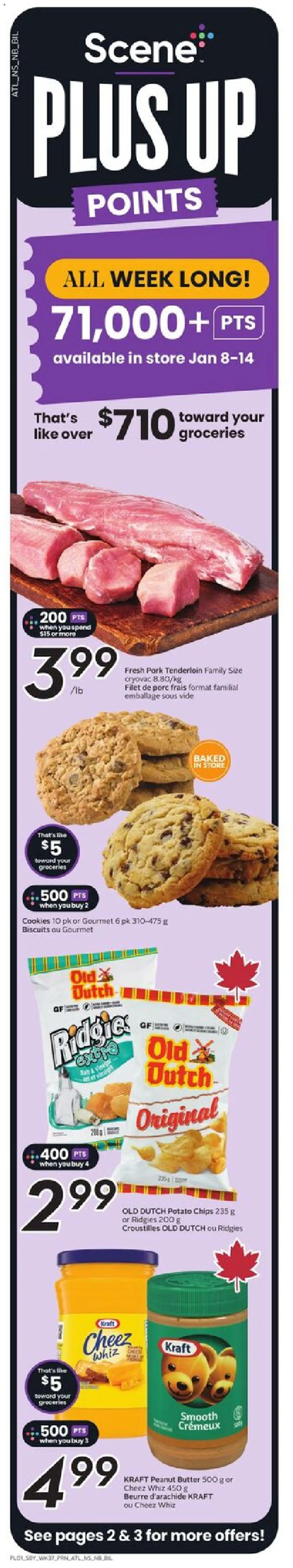 Sobeys flyer valid from 08.01.2026 | Page: 2 | Products: Chips, Cookies, Butter, Pork