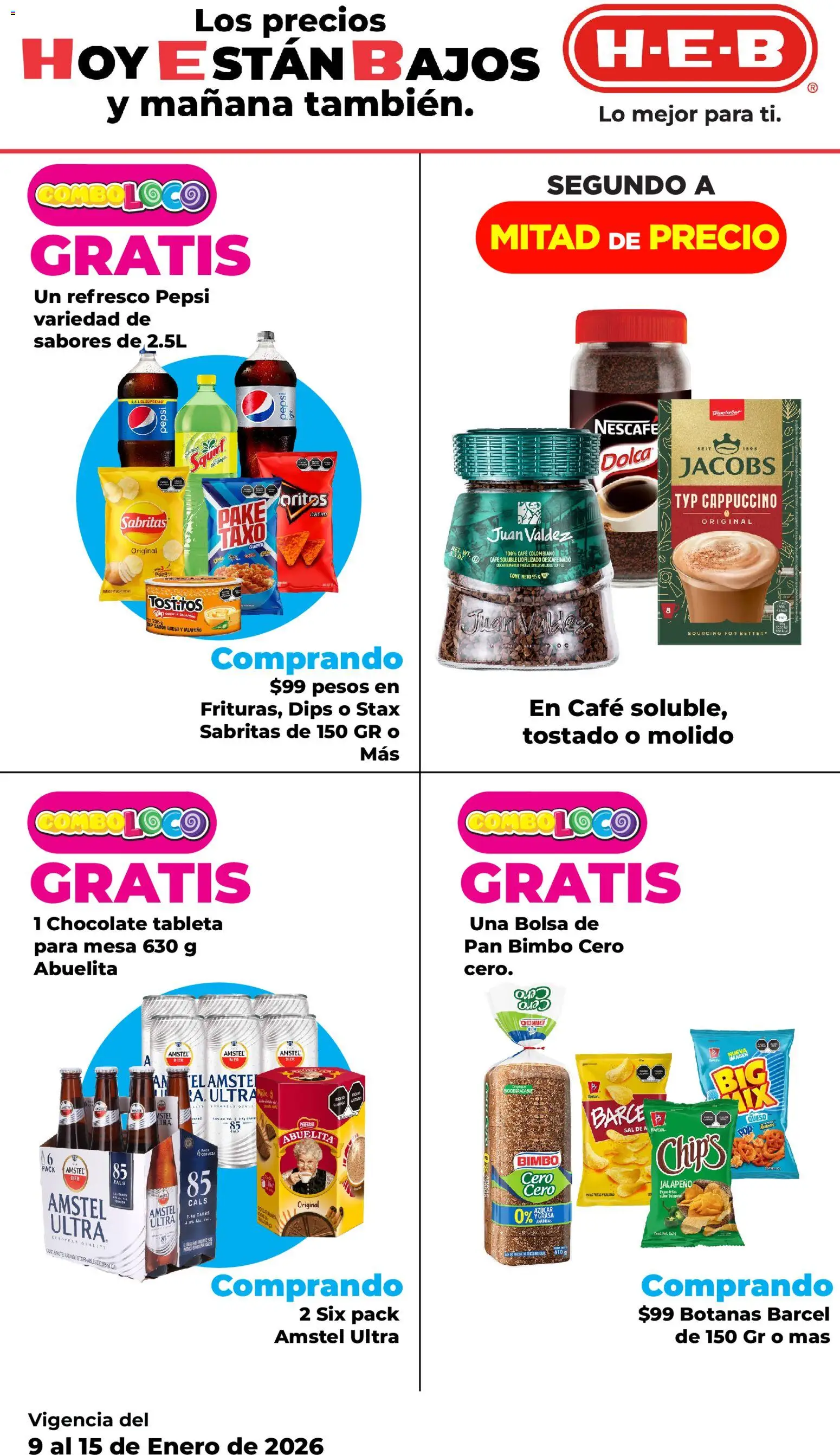 Nuevas ofertas de H-E-B válidas en toda la República Mexicana desde el 09.01.2026. ¡Encuentra las mejores ofertas en H-E-B folleto! | Página: 2 | Productos: Refresco, Sal, Bolsa, Queso