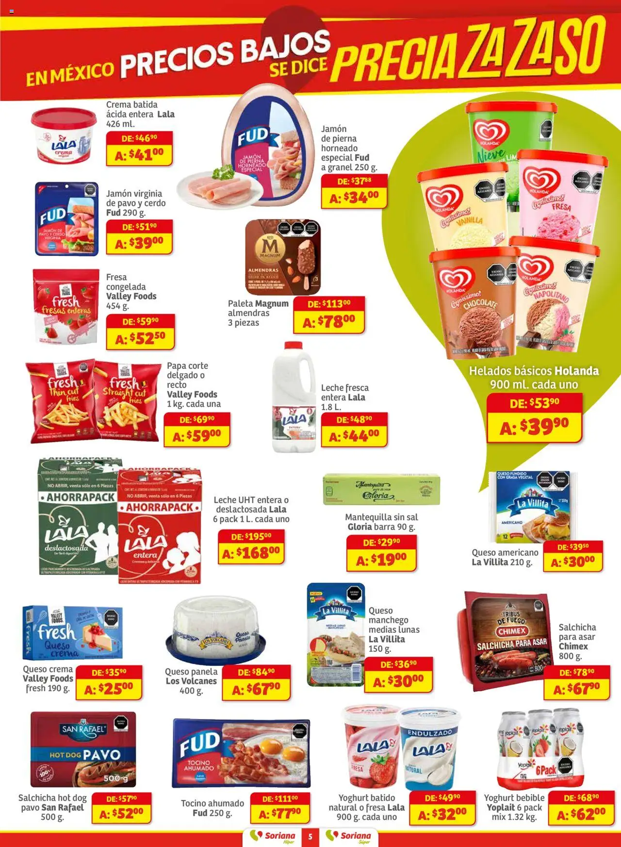 Nuevas ofertas de Soriana válidas en toda la República Mexicana desde el 01.08.2025. ¡Encuentra las mejores ofertas en Soriana - Preciazazaso Híper: Edo Mex, Guerr, Hgo, Mor, Pue, Qto, Tlax, Ver! | Página: 5 | Productos: Almendras, Jamón, Cerdo, Barra