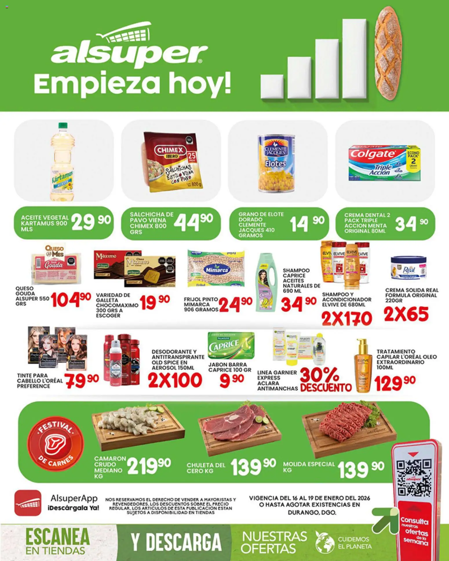 Nuevas ofertas de Alsuper válidas en toda la República Mexicana desde el 16.01.2026. ¡Encuentra las mejores ofertas en Alsuper folleto Durango! | Página: 1 | Productos: Desodorante, Salchicha, Crema, Queso