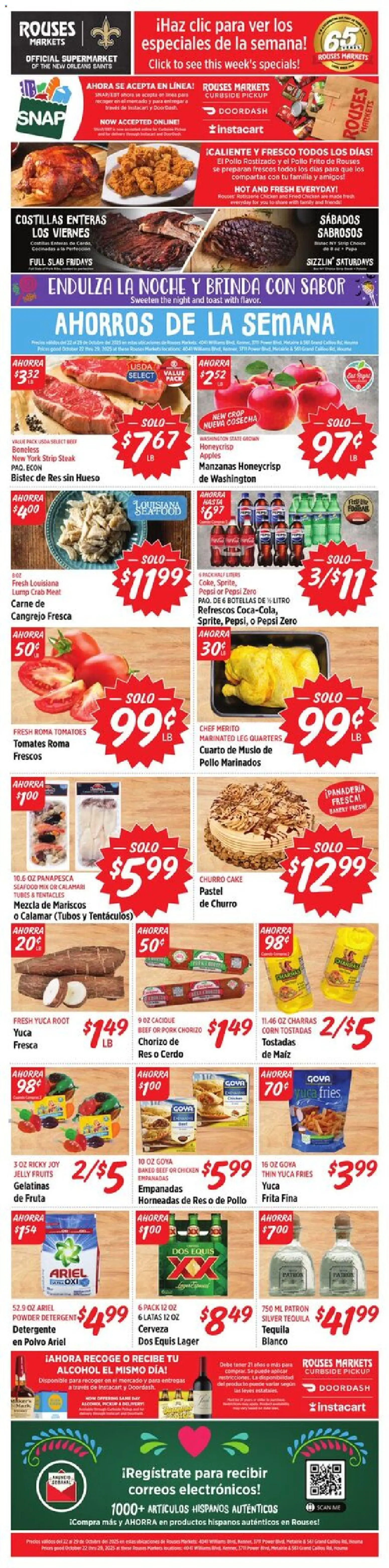Rouses Hispanic Ad - valid from 22.10.2025 | Page: 1 | Products: Pork, Apples, Tomatoes, Fruits