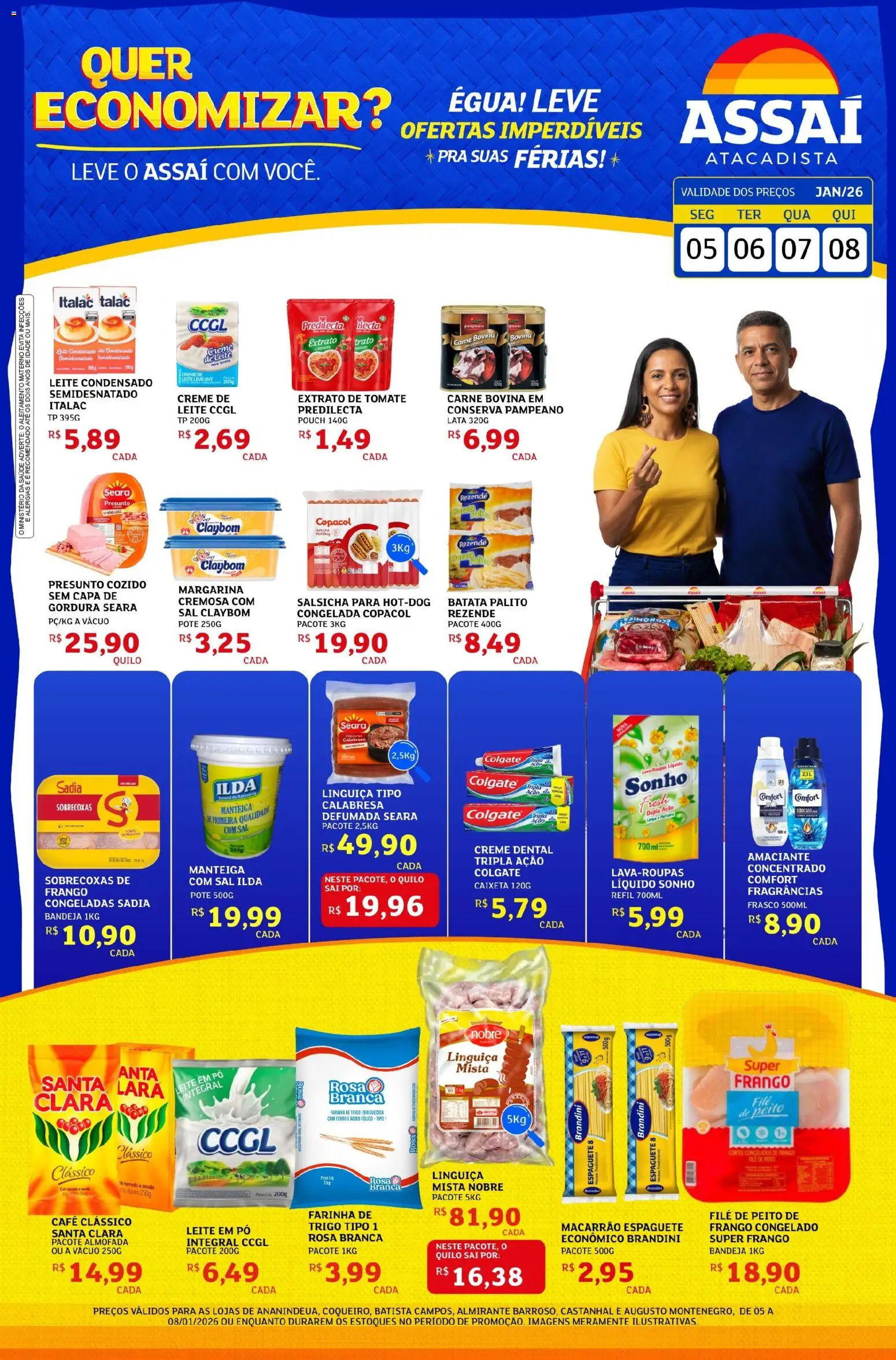 Assaí Atacadista Folheto - válido de 05.01.2026 | Página: 1 | Produtos: Macarrão, Sal, Leite condensado, Leite em pó
