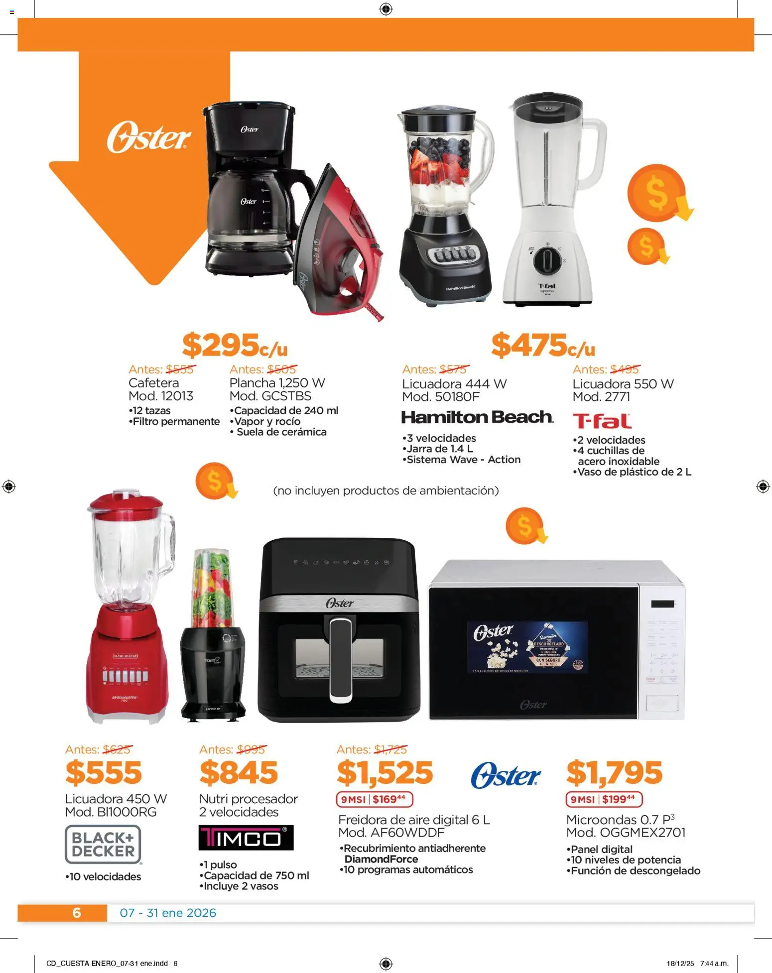 Nuevas ofertas de Chedraui válidas en toda la República Mexicana desde el 07.01.2026. ¡Encuentra las mejores ofertas en Chedraui folleto Cuesta menos llevarte más! | Página: 6 | Productos: Freidora de aire, Cafetera, Vasos, Jarra