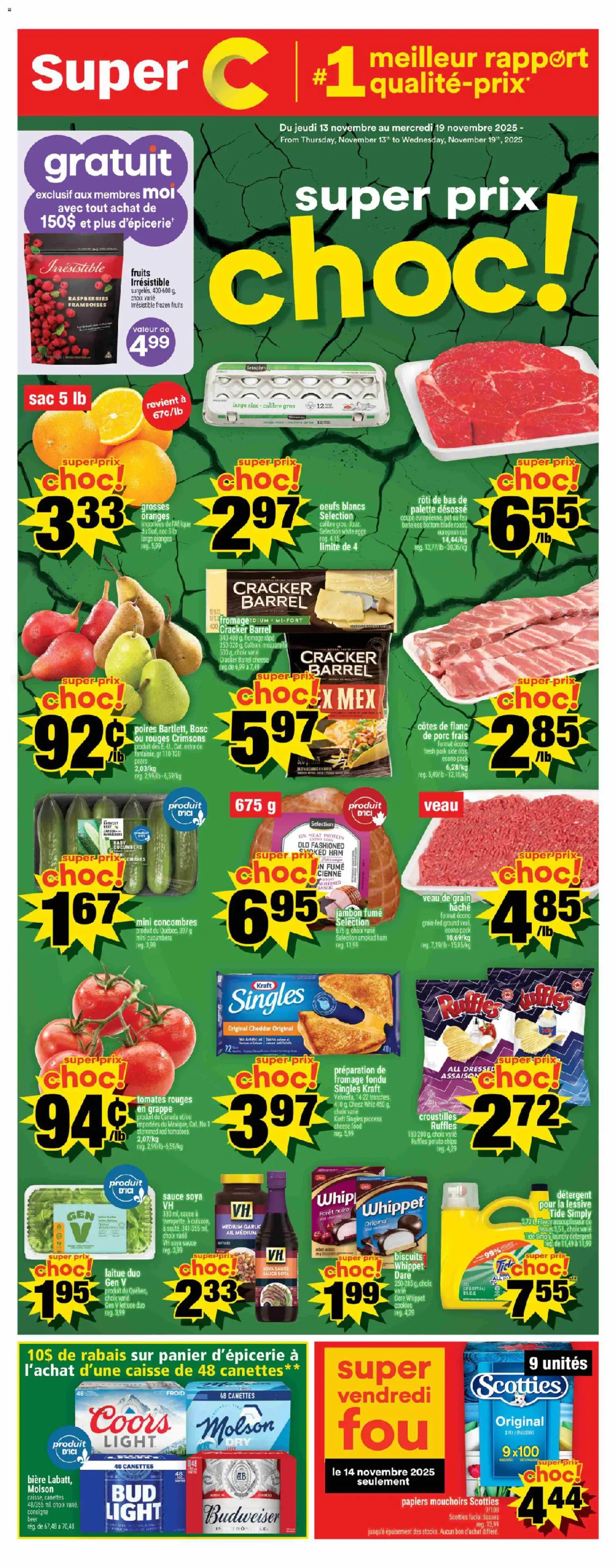 Super C flyer valid from 13.11.2025 | Page: 1 | Products: Detergent, Cheese, Oranges, Tomatoes