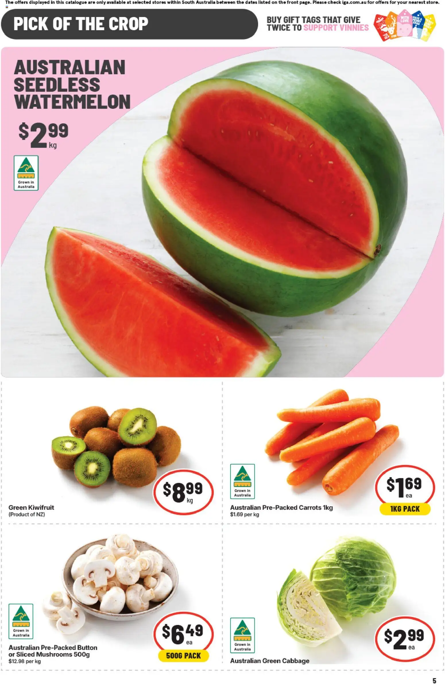 IGA catalogue - valid from 12.11.2025 | Page: 5 | Products: Mushrooms, Kiwifruit, Carrots, Cabbage