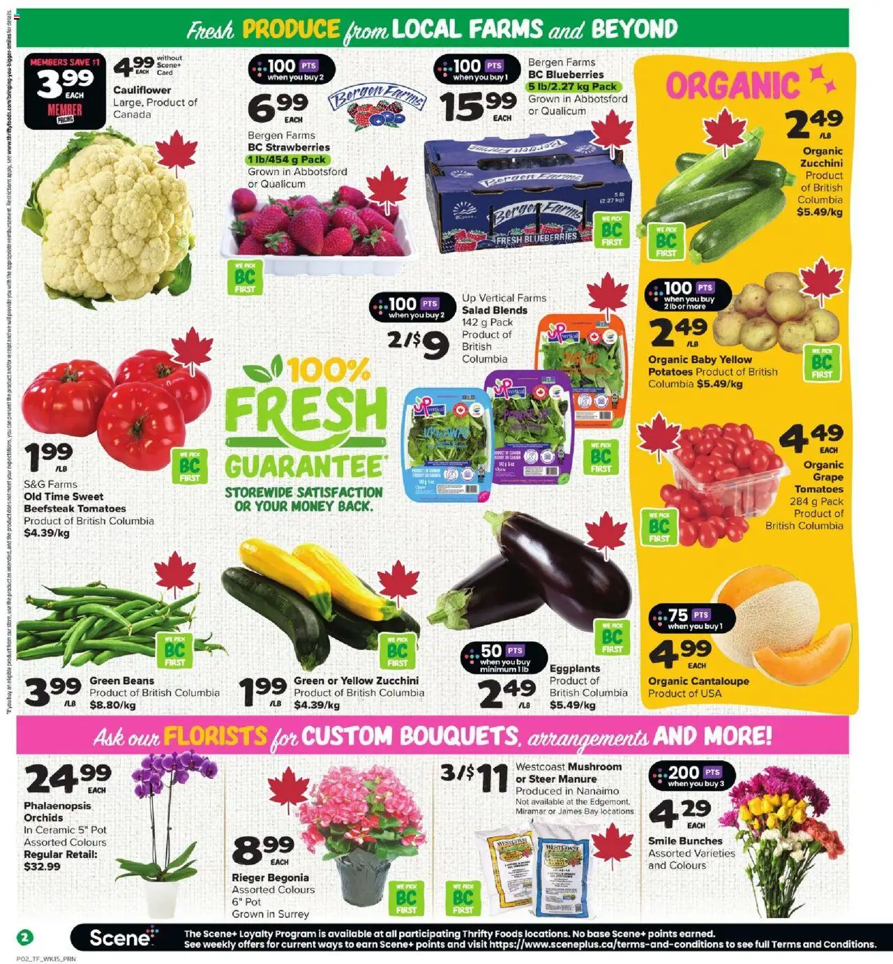 Thrifty Foods flyer valid from 07.08.2025 | Page: 4 | Products: Strawberries, Salad, Potatoes, Tomatoes