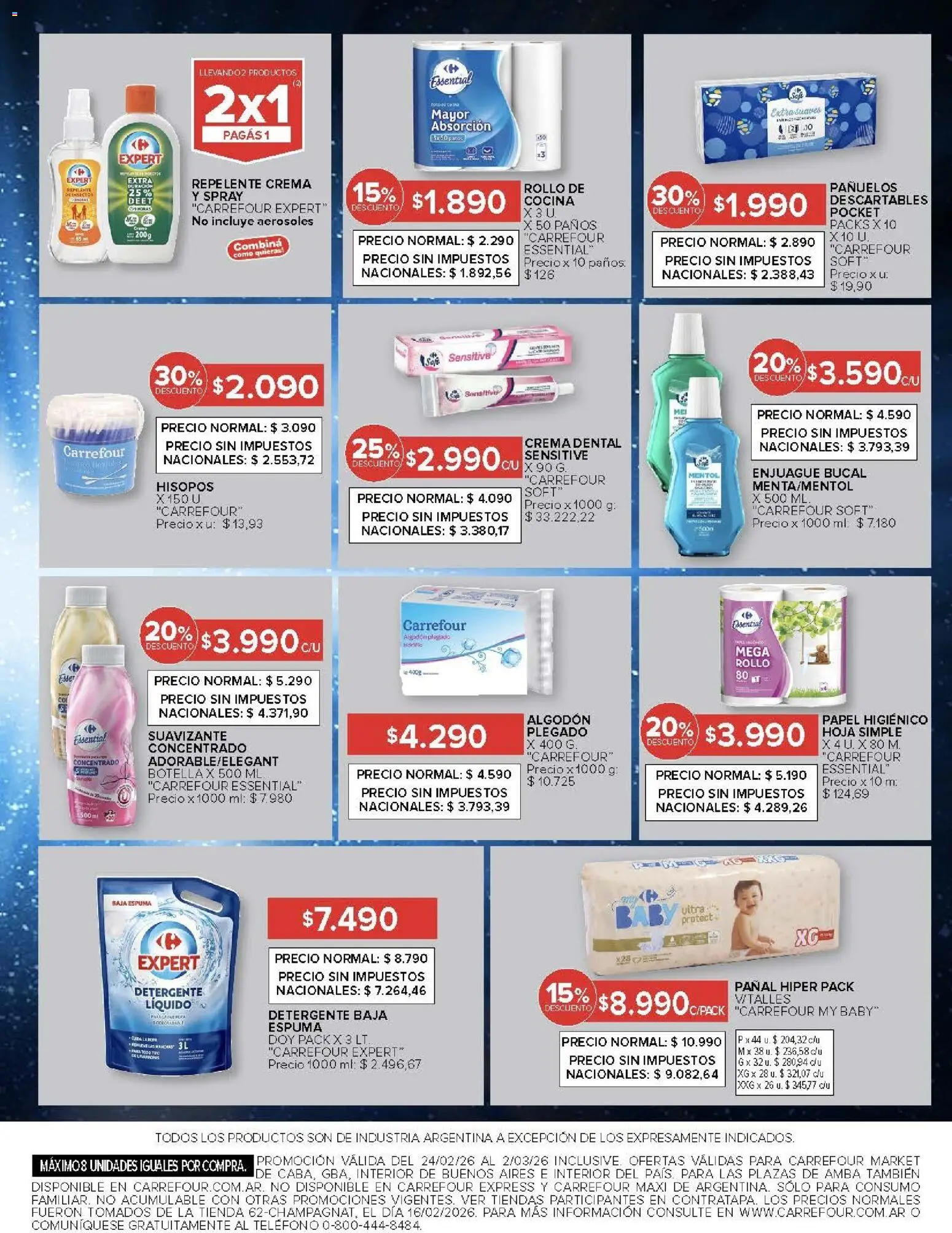 Carrefour ofertas │ válido desde el 24.02.2026 | Página: 47 | Productos: Papel higiénico, Algodón, Detergente, Crema