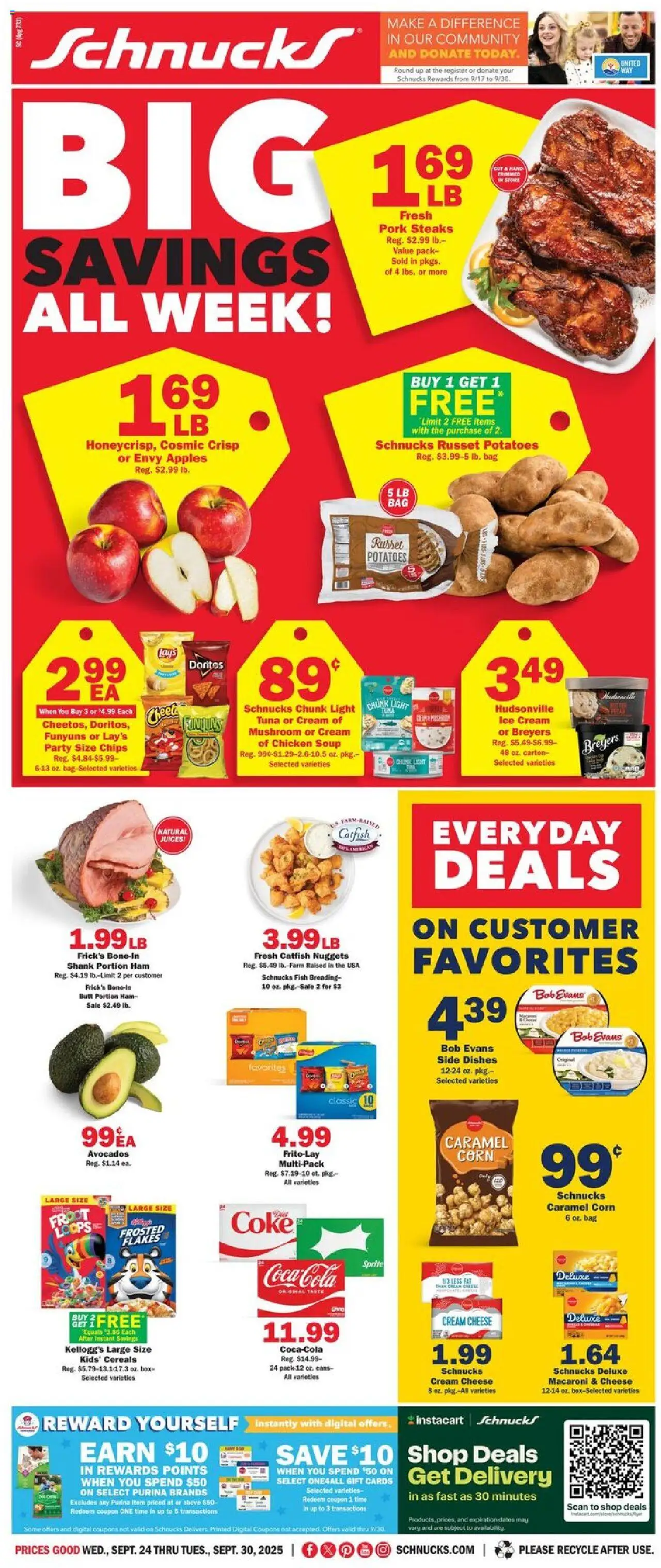 Schnucks Weekly Print Ad - IL - valid from 24.09.2025 | Page: 1 | Products: Corn, Ham, Ice cream, Potatoes