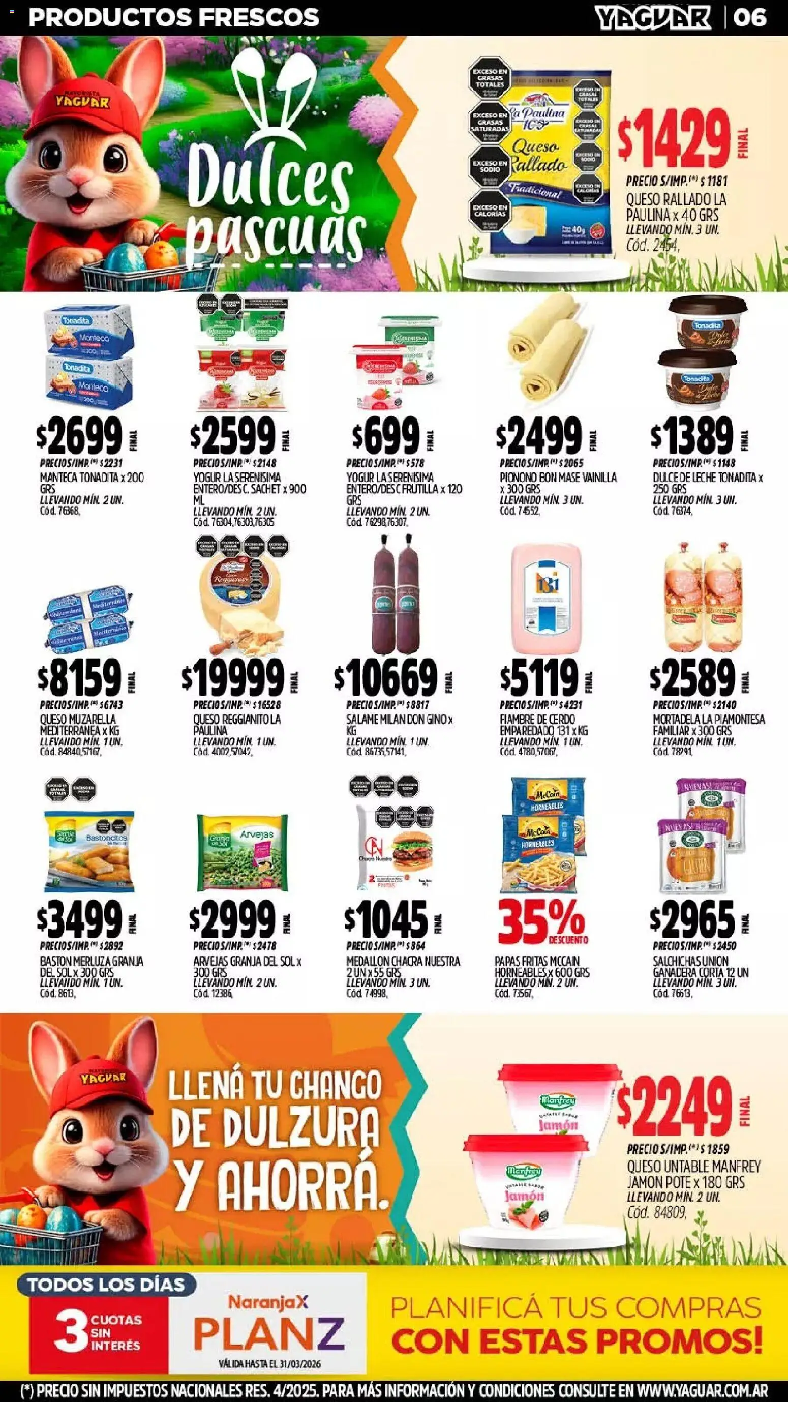 Yaguar - Oferta Semanal Salta │ válido desde el 23.03.2026 | Página: 6 | Productos: Frutilla, Mortadela, Jamón, Pionono