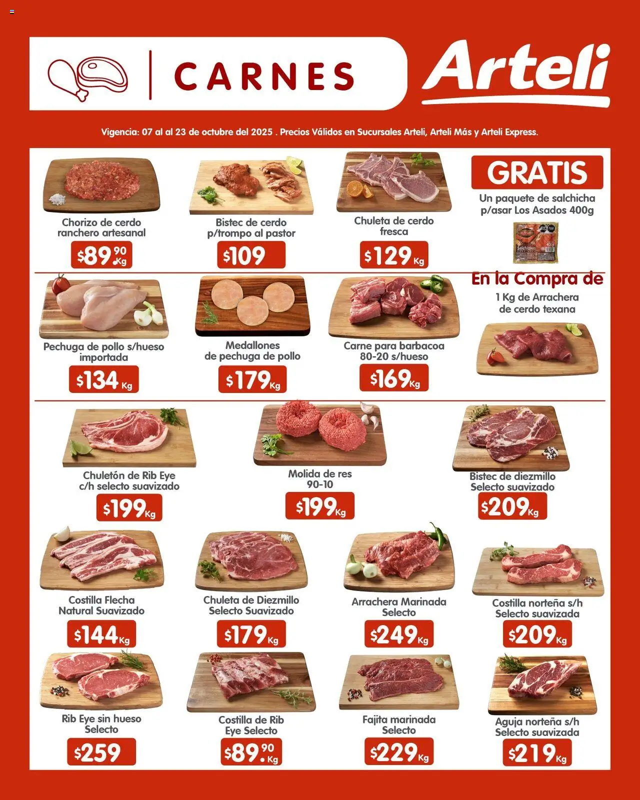 Nuevas ofertas de Arteli válidas en toda la República Mexicana desde el 07.10.2025. ¡Encuentra las mejores ofertas en Arteli - Folleto Quincenal! | Página: 10 | Productos: Pollo, Salchicha, Cerdo, Res
