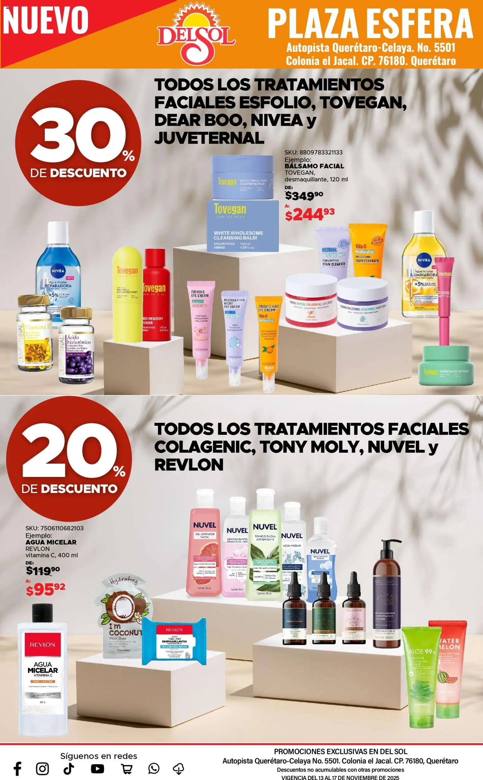 Nuevas ofertas de Del Sol y Woolworth válidas en toda la República Mexicana desde el 13.11.2025. ¡Encuentra las mejores ofertas en Del Sol y Woolworth catálogo Apertura Querétaro Esfera 1201! | Página: 50 | Productos: Serum, Agua, Bálsamo, Agua micelar