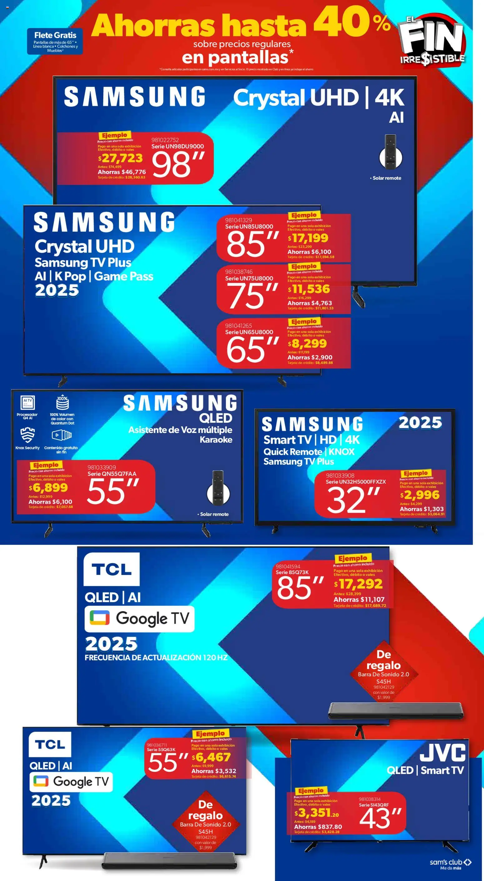 Nuevas ofertas de Sam's Club válidas en toda la República Mexicana desde el 06.11.2025. ¡Encuentra las mejores ofertas en Sam's Club Buen Fin ! | Página: 4 | Productos: Pantallas, Barra, Sobre