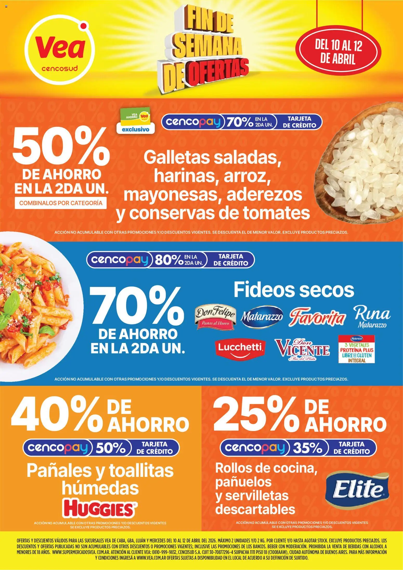 Vea - Ofertas fin de semana  │ válido desde el 10.04.2026 | Página: 1 | Productos: Huevo, Tomates, Fideos, Pañales