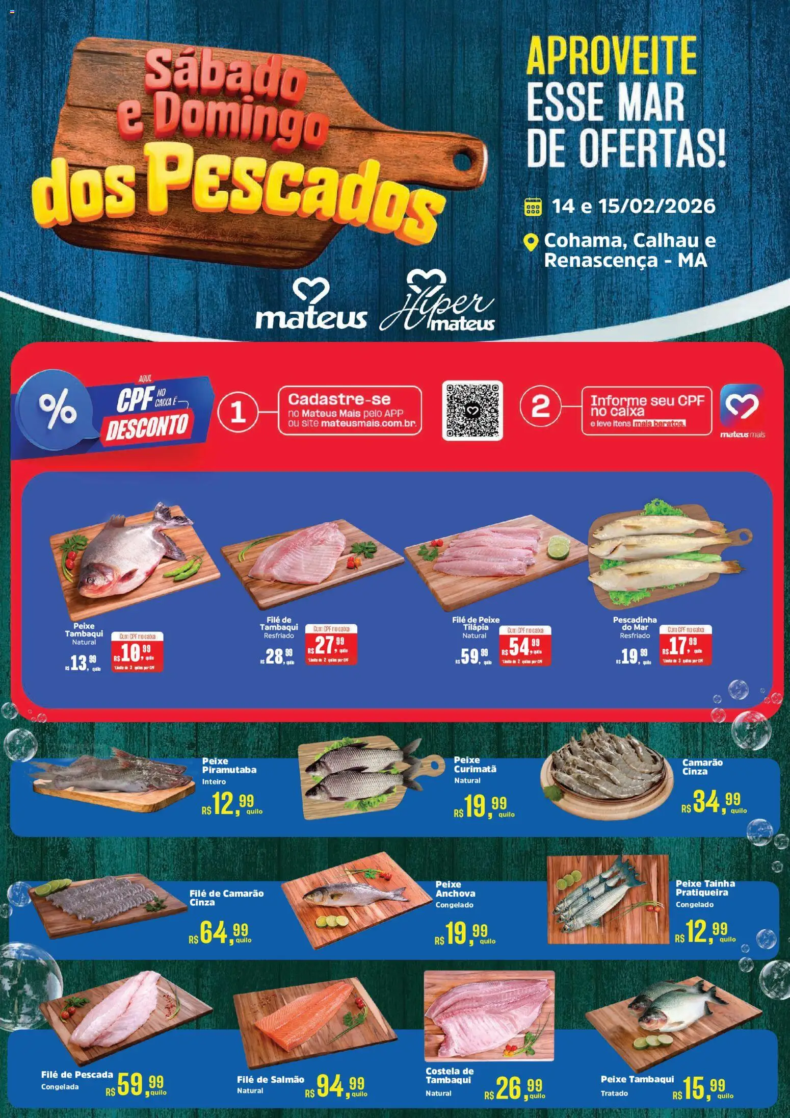 Mateus Folheto - válido de 14.02.2026 | Página: 1 | Produtos: Salmão, Caixa, Anchova, Peixe