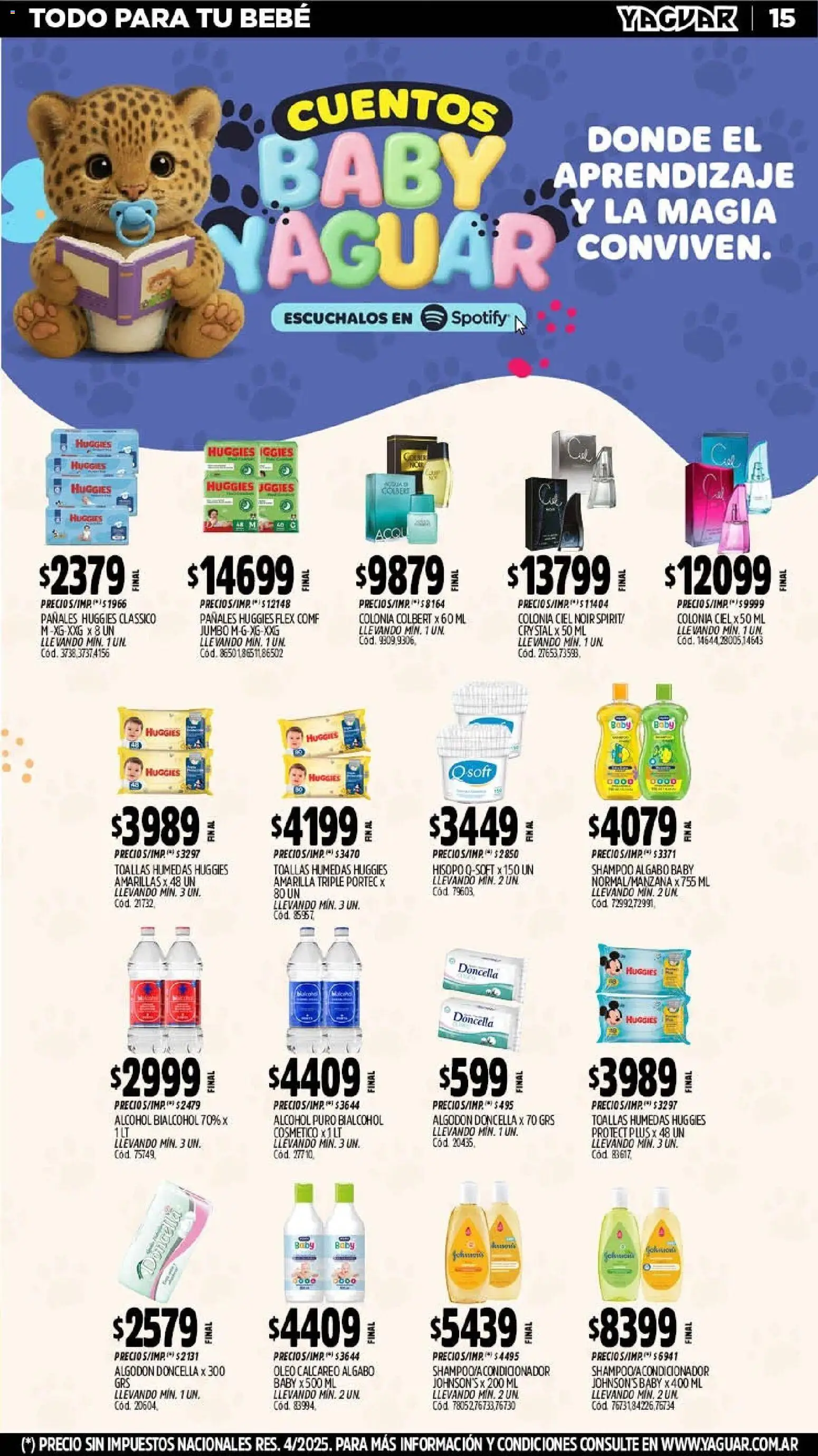 Yaguar - Oferta Semanal Trelew │ válido desde el 26.01.2026 | Página: 15 | Productos: Algodón, Toallas, Shampoo, Pañales