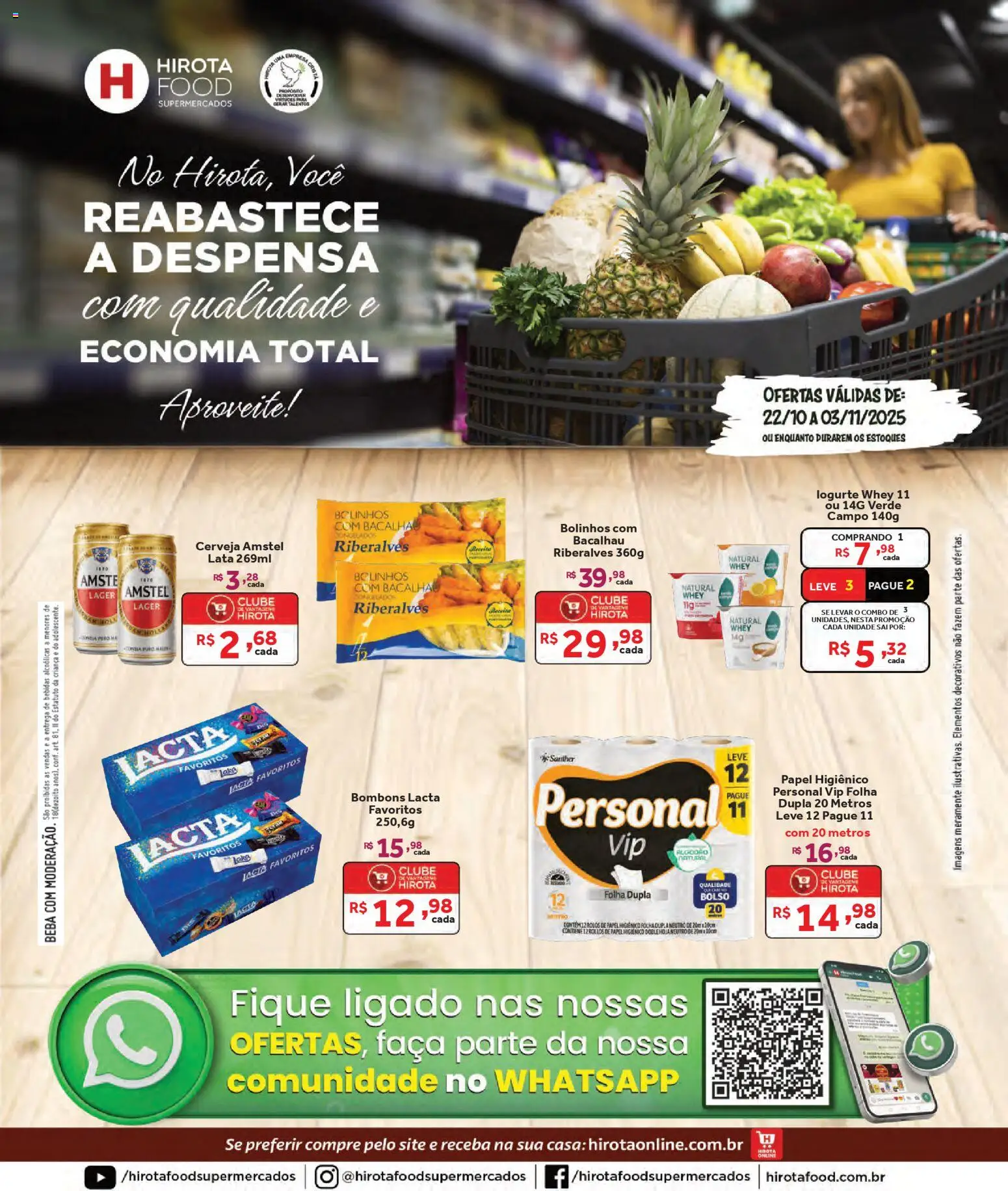 Hirota Food Folheto - válido de 22.10.2025 | Página: 1 | Produtos: Bacalhau, Faca, Cerveja, Papel higiênico