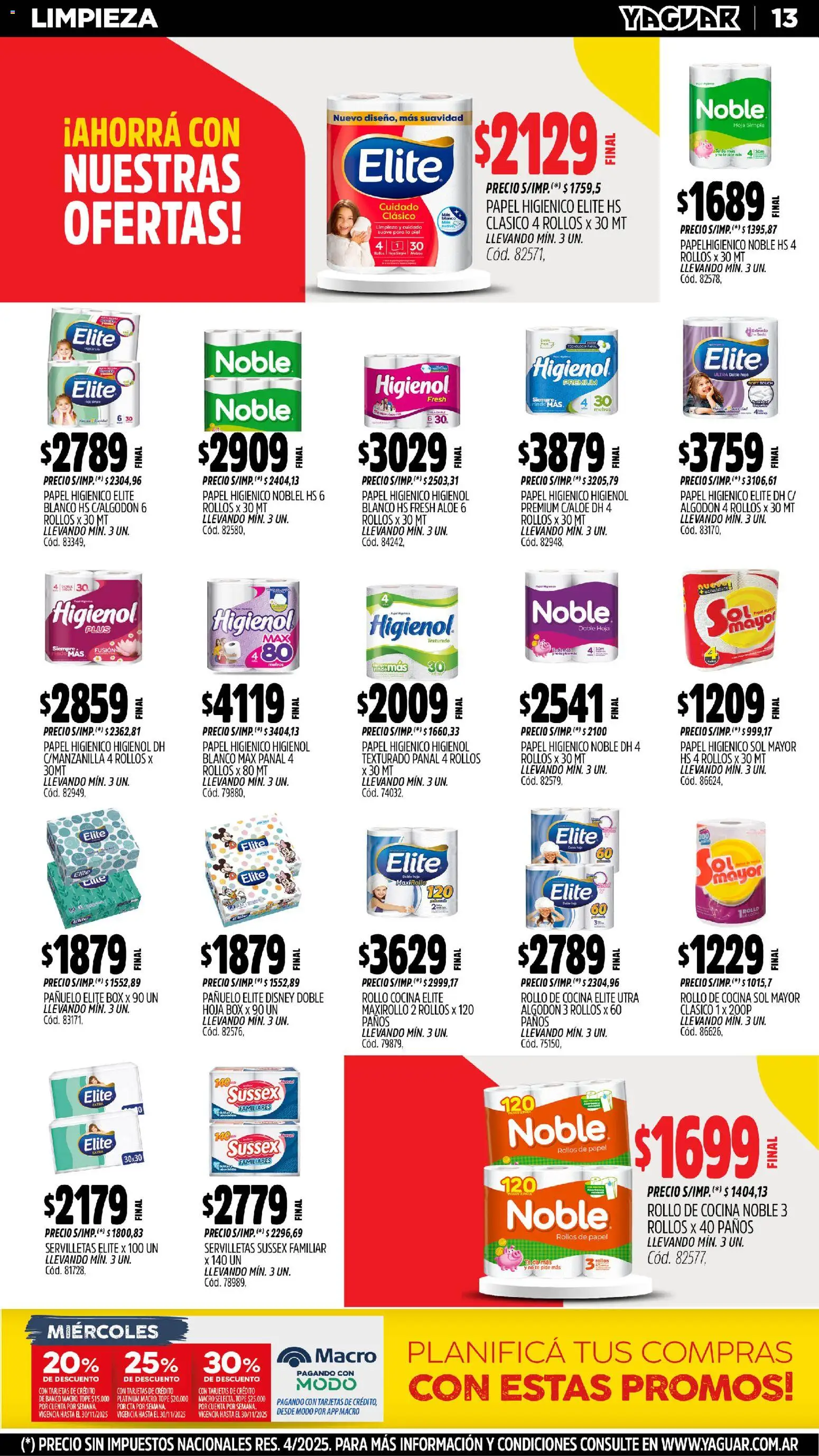 Yaguar - Trelew │ válido desde el 17.11.2025 | Página: 14 | Productos: Papel higiénico, Banco, Servilletas, Té