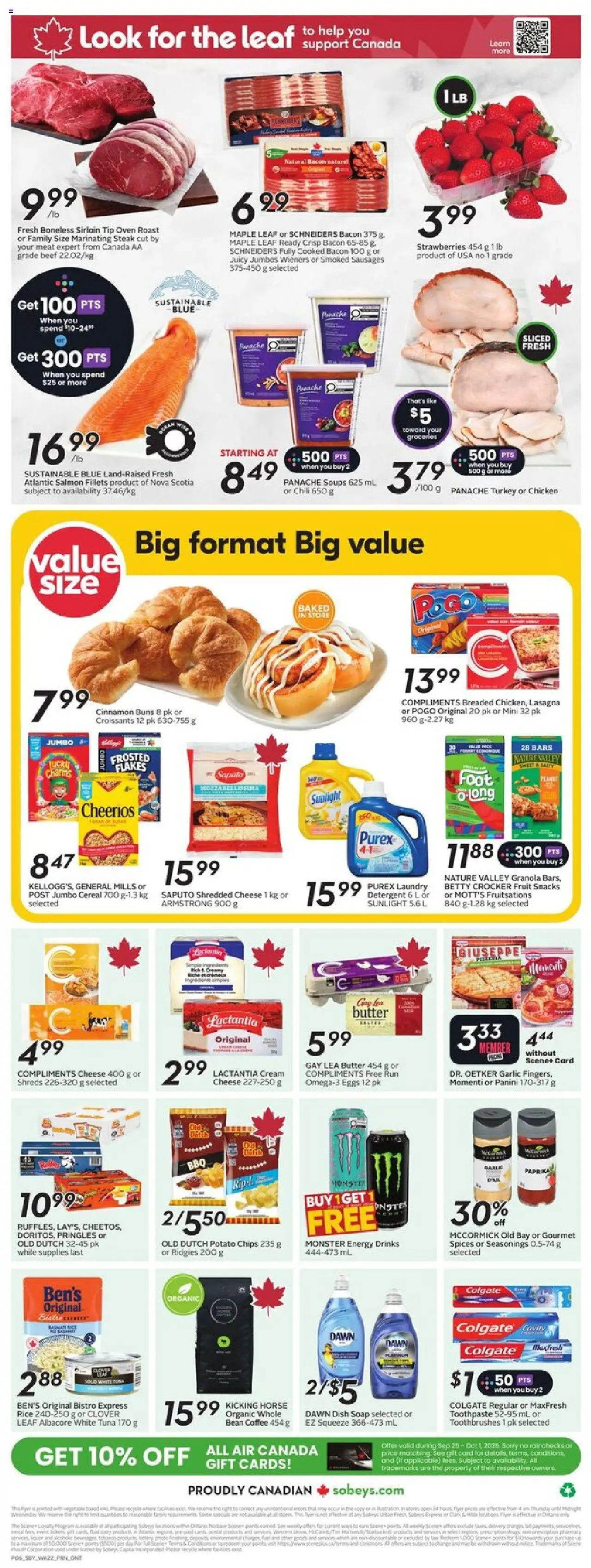 Sobeys flyer valid from 25.09.2025 | Page: 4 | Products: Turkey, Cheese, Eggs, Chicken