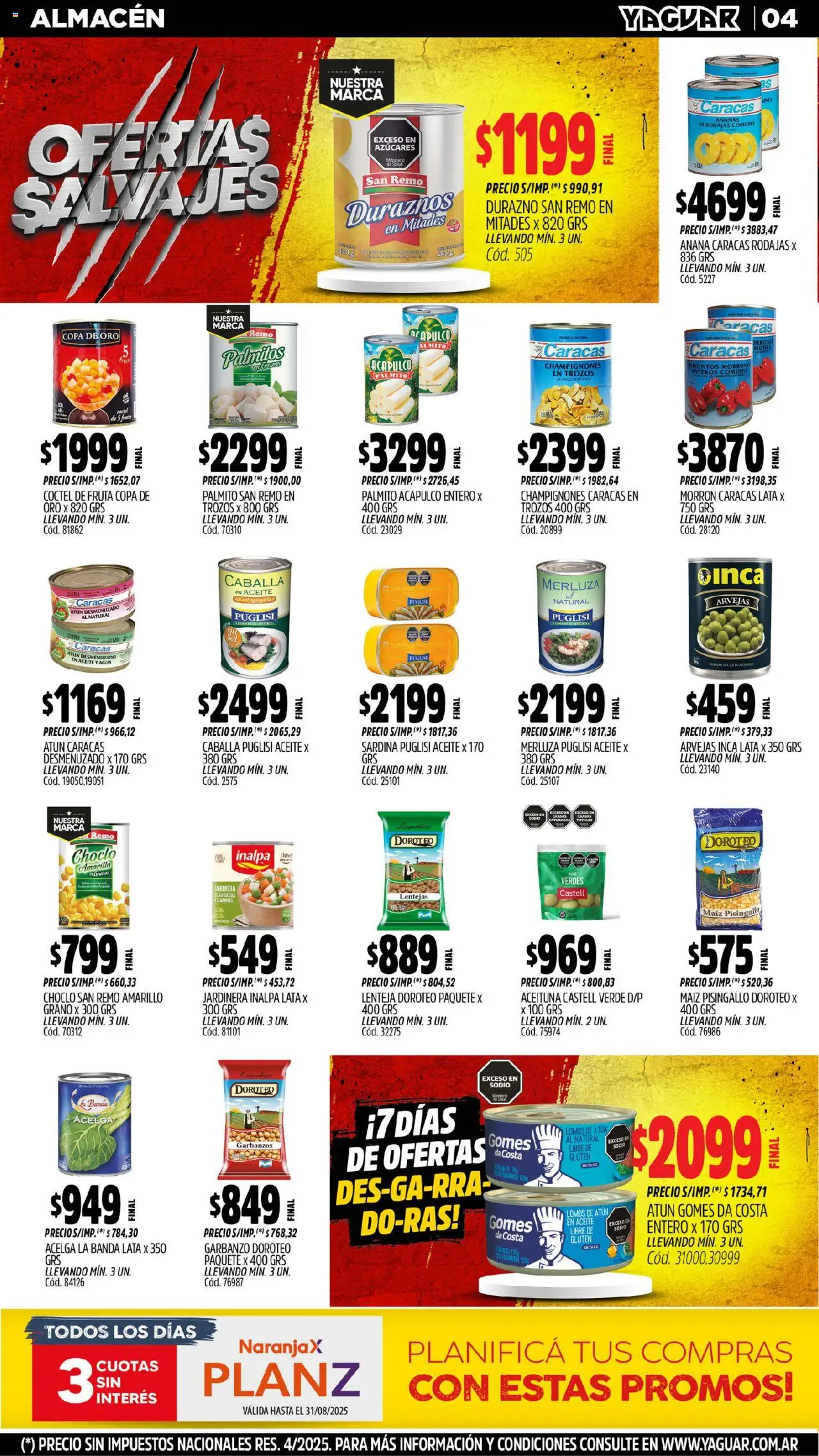 Yaguar - Mar del Plata │ válido desde el 11.08.2025 | Página: 4 | Productos: Acelga, Arvejas, Atún, Ananá