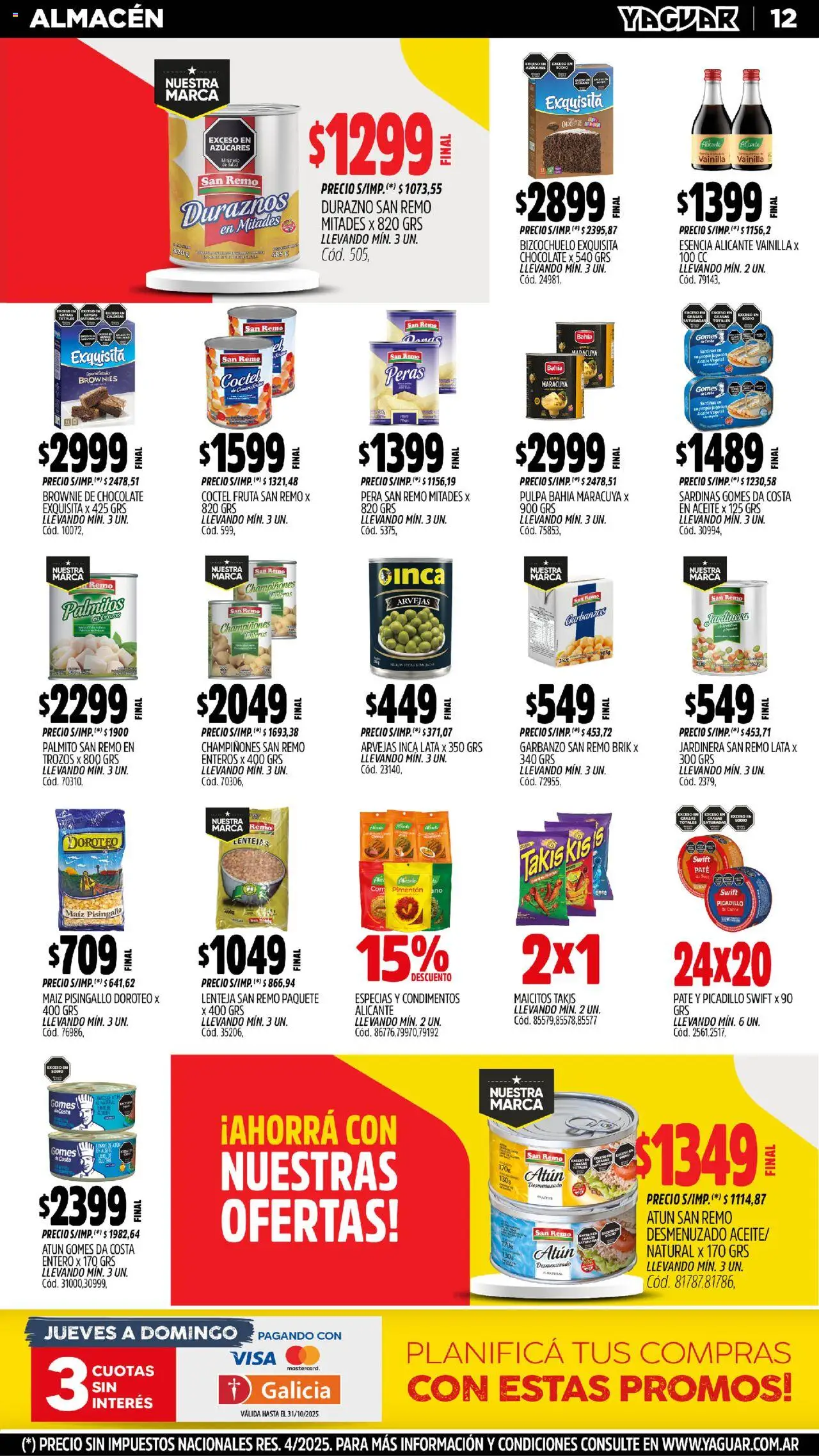 Yaguar - San Juan │ válido desde el 20.10.2025 | Página: 11 | Productos: Pera, Aceite, Garbanzos, Chocolate