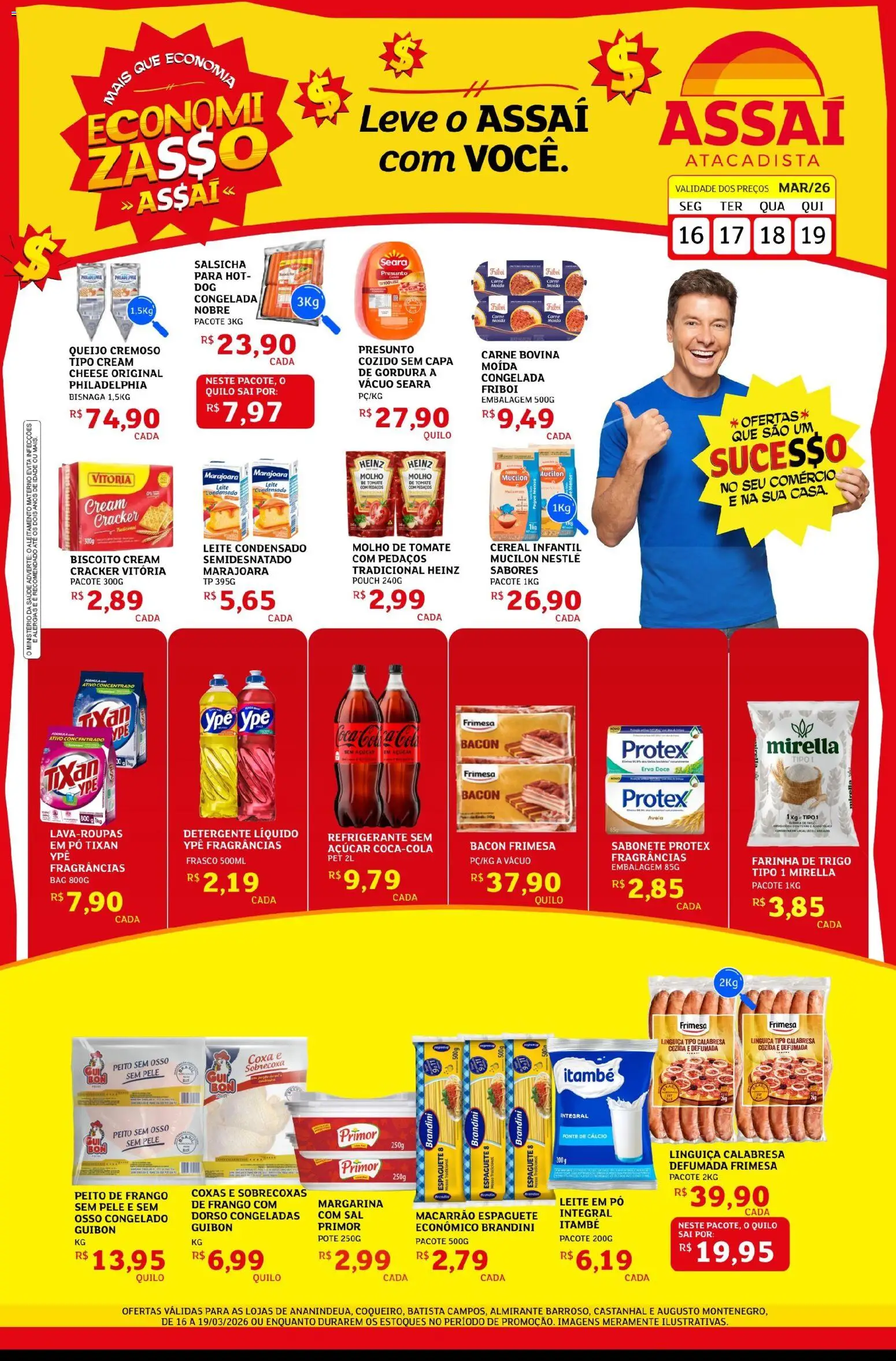 Assaí Atacadista Folheto - válido de 16.03.2026 | Página: 1 | Produtos: Salsicha, Frango, Leite condensado, Peito de frango
