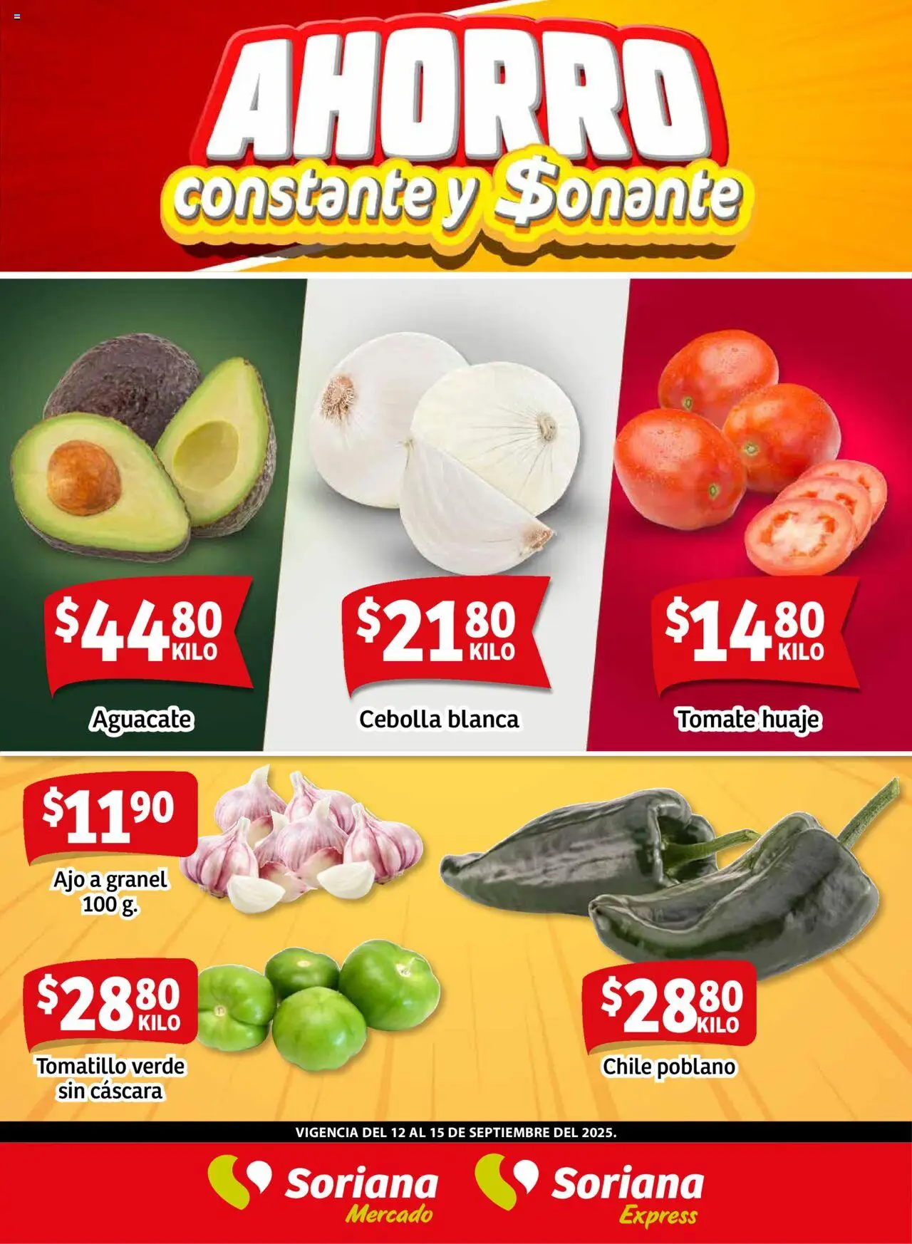 Nuevas ofertas de Soriana válidas en toda la República Mexicana desde el 12.09.2025. ¡Encuentra las mejores ofertas en Soriana - Fin de Semana Mercado: Nuevo León! | Página: 1 | Productos: Cebolla, Tomate, Ajo, Aguacate