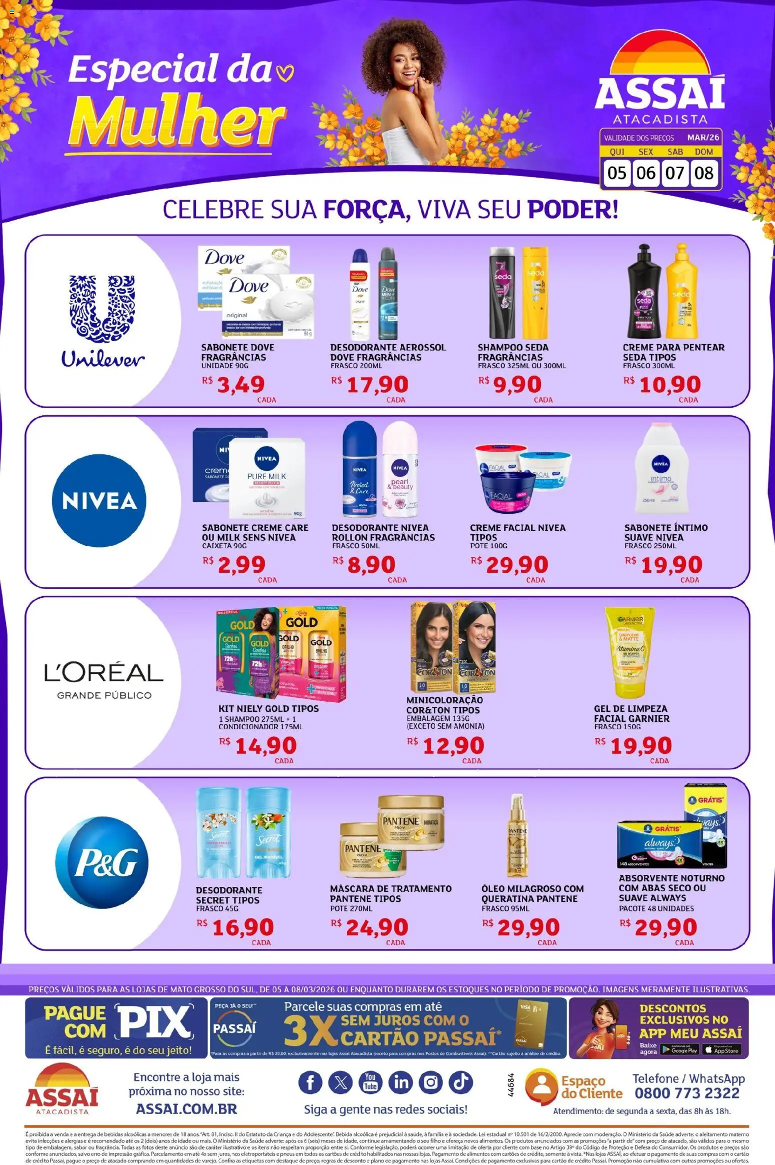 Assaí Atacadista Folheto - válido de 05.03.2026 | Página: 1 | Produtos: Shampoo, Creme, Sabonete, Telefone