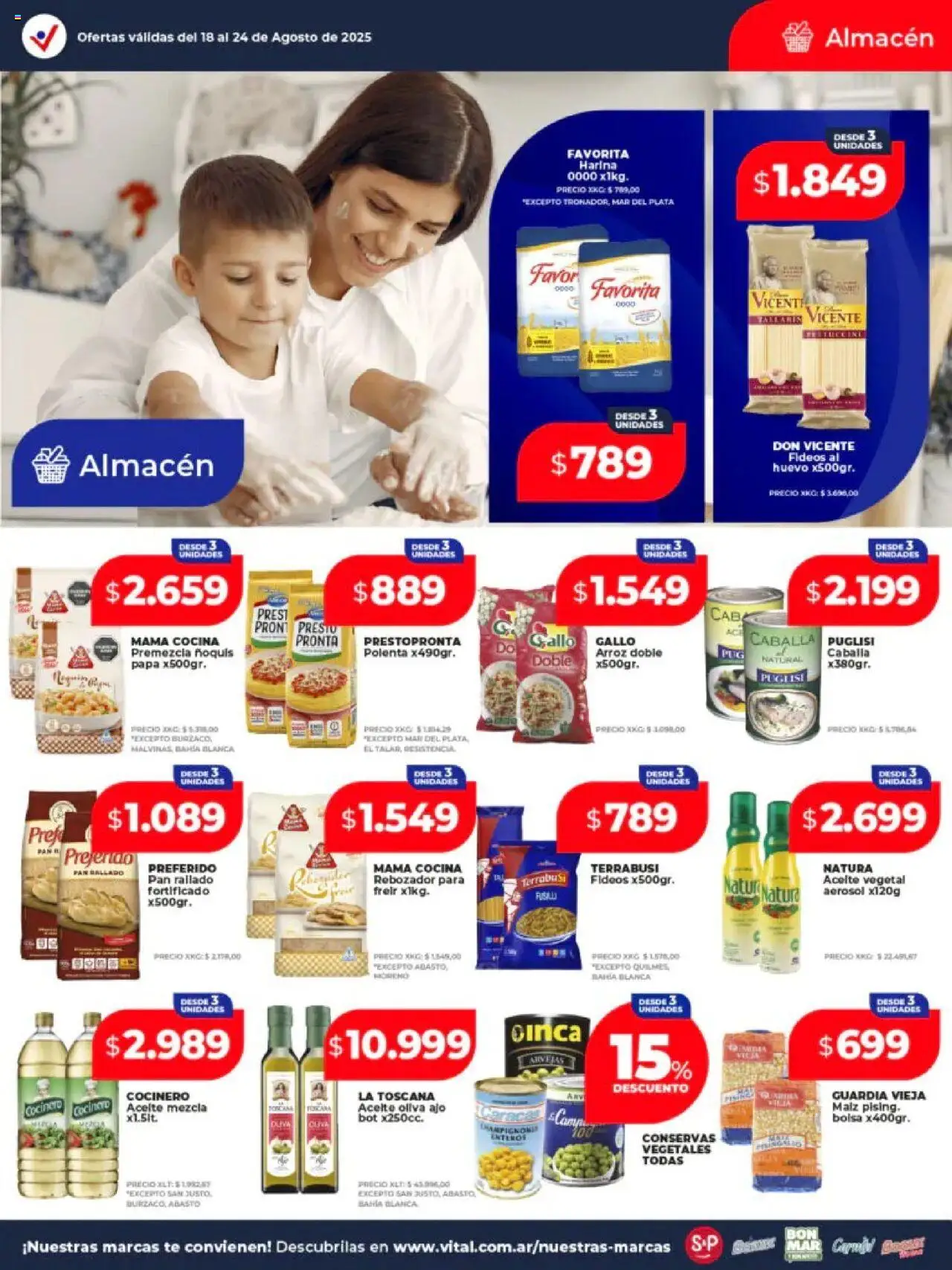Vital - Ofertas - Abasto │ válido desde el 18.08.2025 | Página: 14 | Productos: Polenta, Pan, Ñoquis, Fideos