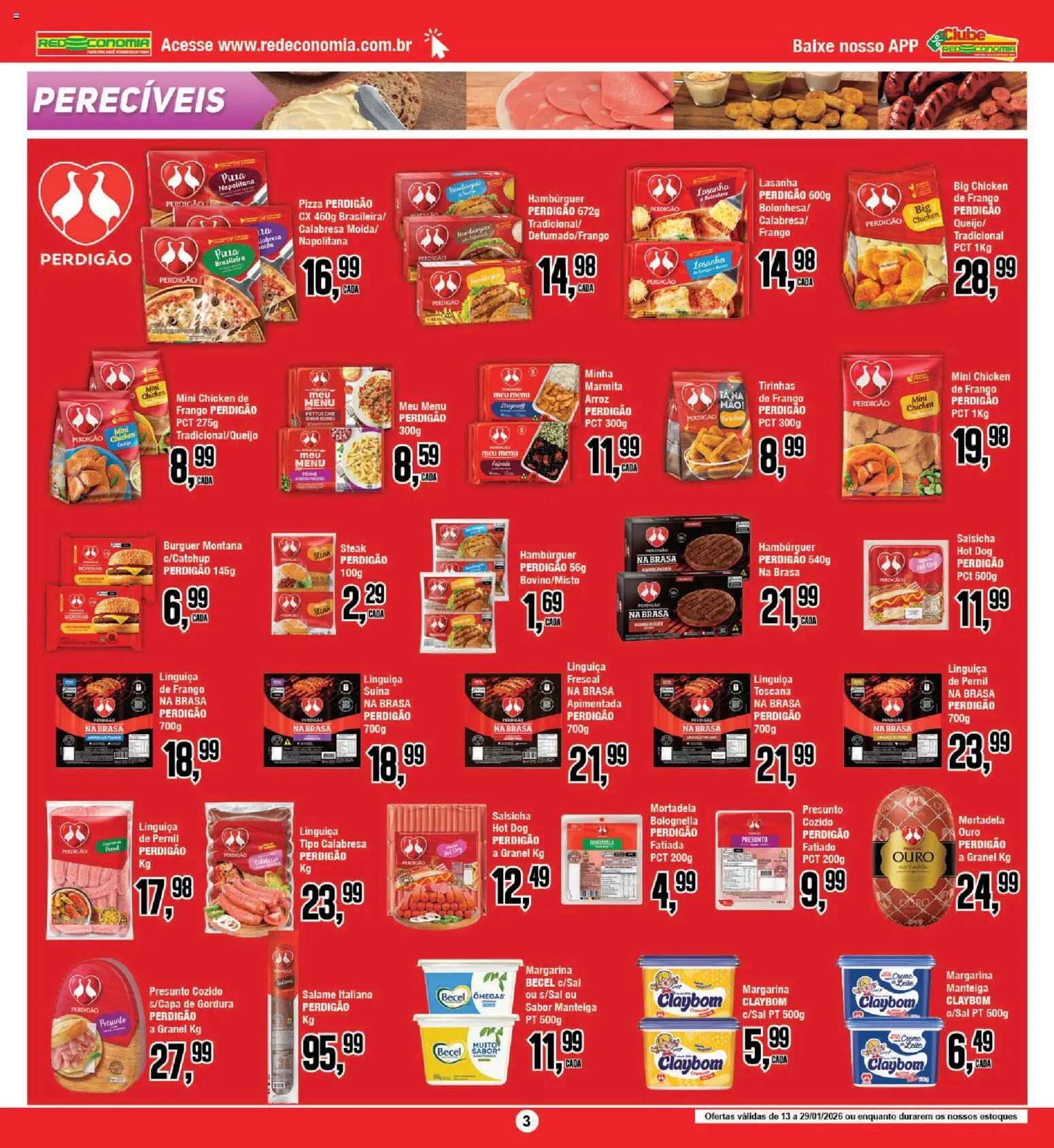 RedEconomia Folheto - válido de 12.01.2026 | Página: 3 | Produtos: Salsicha, Linguiça, Presunto, Mortadela