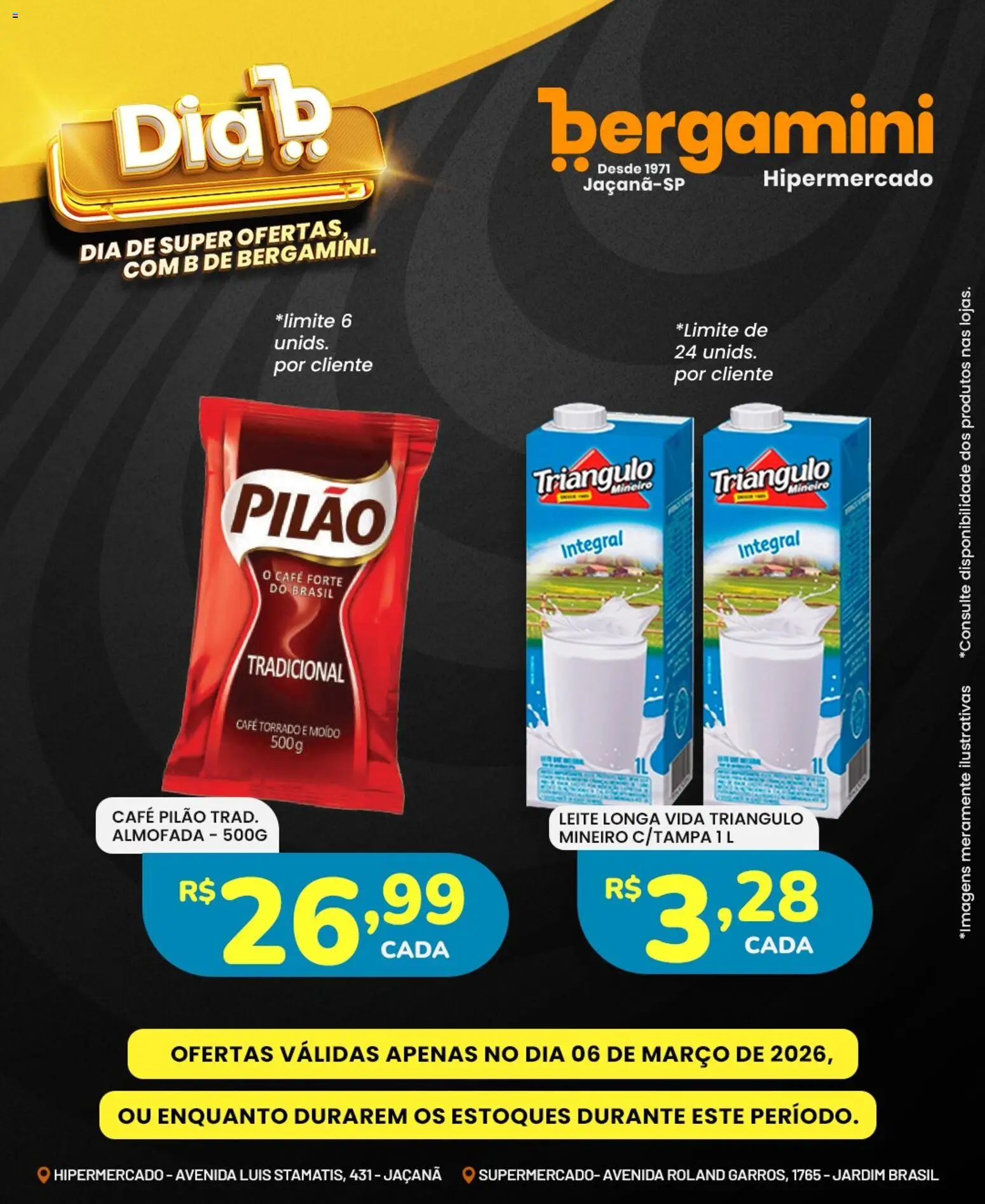 Supermercado Bergamini Folheto - válido de 06.03.2026 | Página: 4 | Produtos: Almofada, Leite, Café, Café pilão