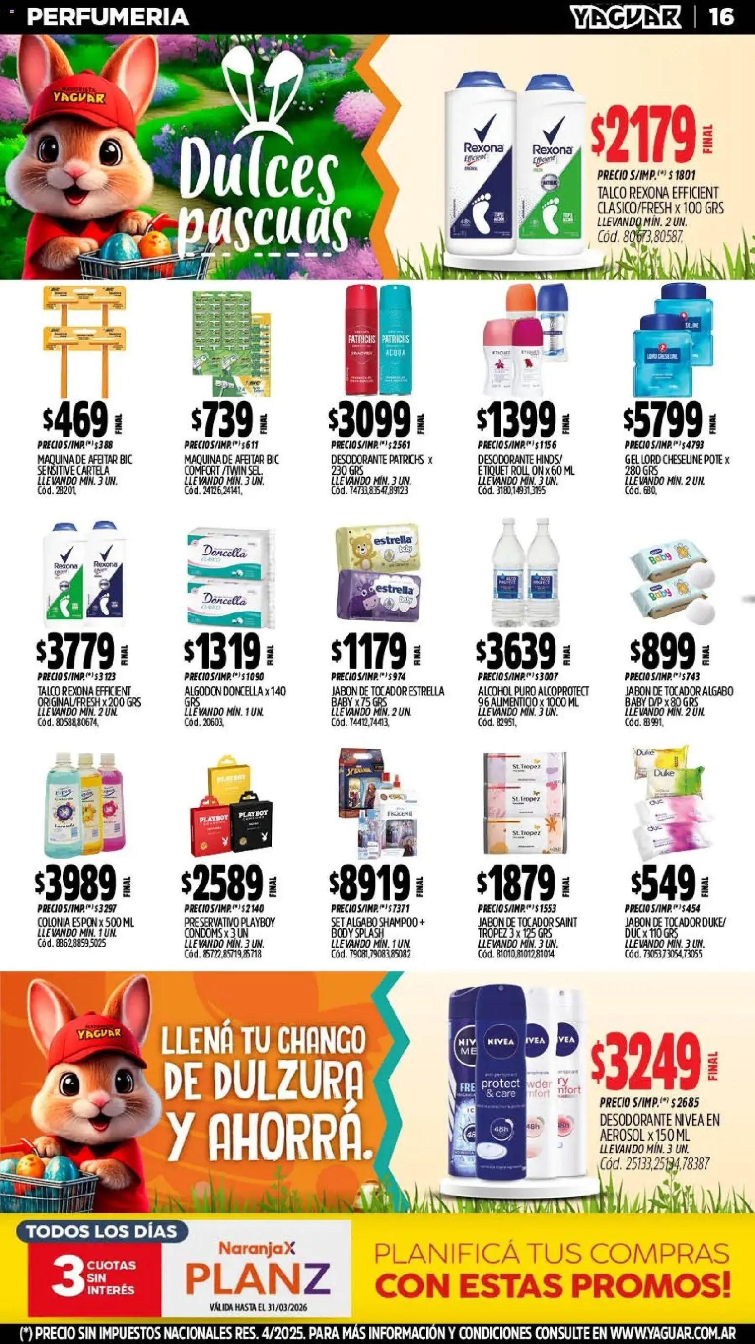 Yaguar - Oferta Semanal Chaco │ válido desde el 23.03.2026 | Página: 16 | Productos: Algodón, Body, Jabón, Desodorante