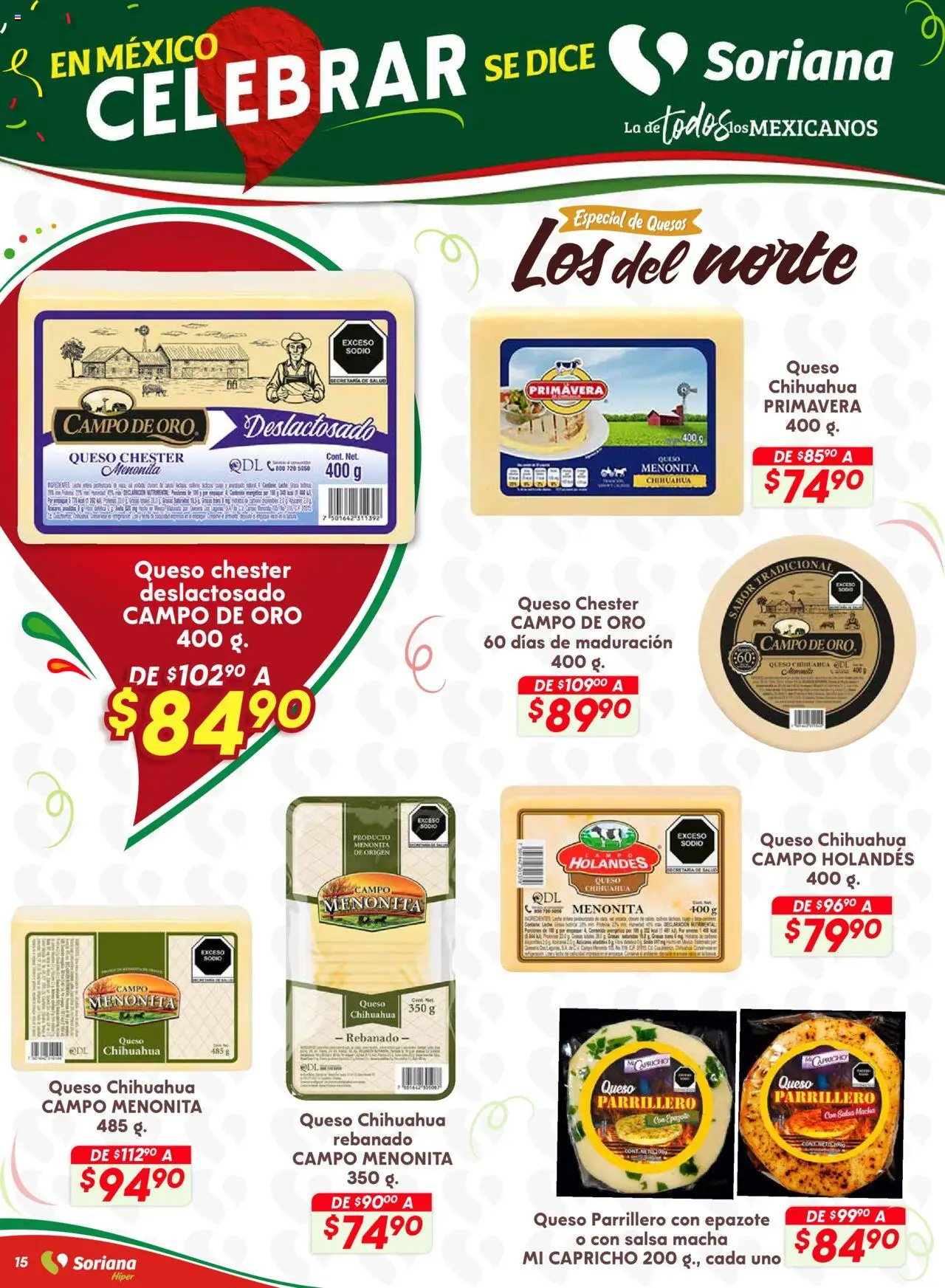 Nuevas ofertas de Soriana válidas en toda la República Mexicana desde el 28.08.2025. ¡Encuentra las mejores ofertas en Soriana - Preciazazaso Híper: Valle de México! | Página: 15 | Productos: Queso