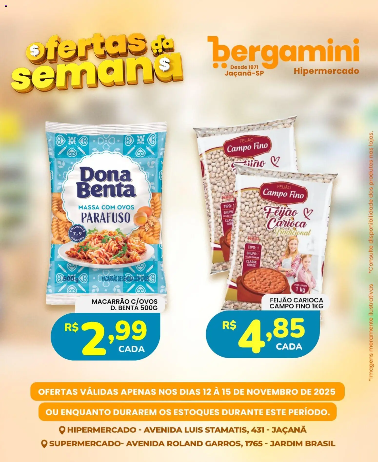 Supermercado Bergamini Folheto - válido de 12.11.2025 | Página: 5 | Produtos: Feijão, Ovos, Macarrão, Massa