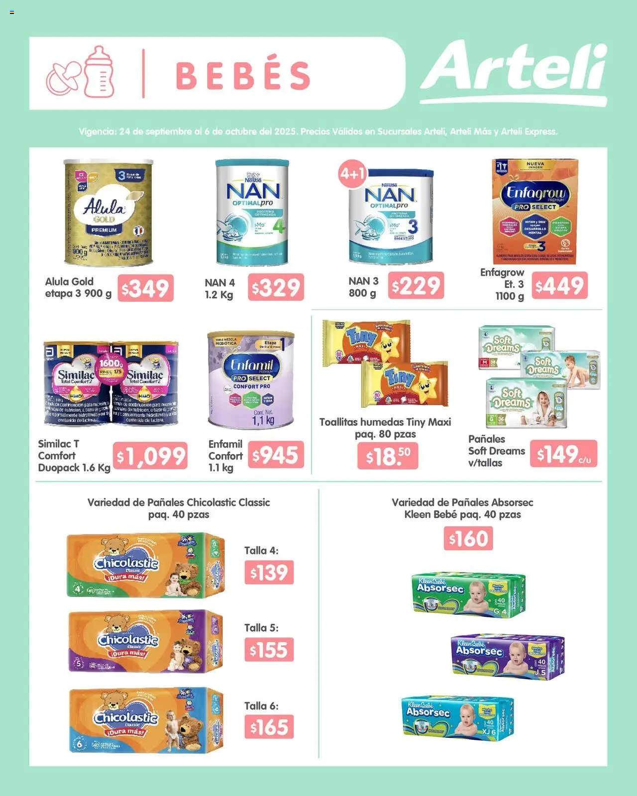 Nuevas ofertas de Arteli válidas en toda la República Mexicana desde el 24.09.2025. ¡Encuentra las mejores ofertas en Arteli - Folleto Quincenal! | Página: 12 | Productos: Toallitas húmedas, Pañales