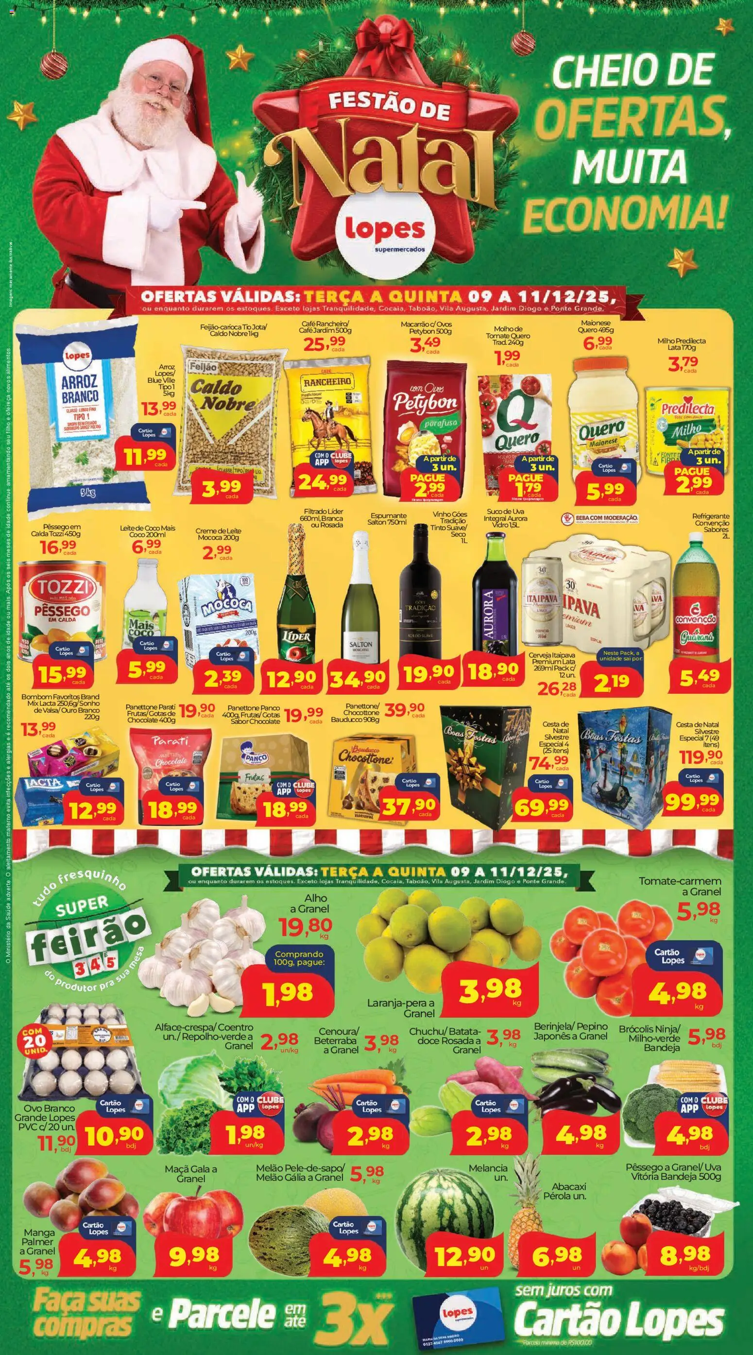 Lopes Supermercados Folheto - válido de 09.12.2025 | Página: 1 | Produtos: Melão, Pêssego, Ovos, Creme de leite