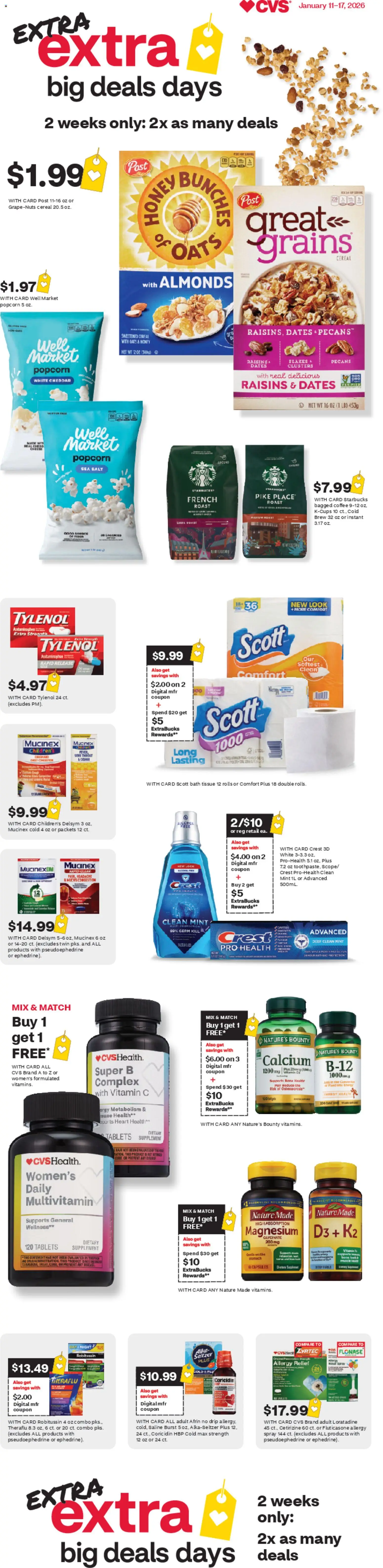 CVS Pharmacy Weekly Ad - PA - valid from 11.01.2026 | Page: 1 | Products: Multivitamin, Vitamin, Raisins, Salt