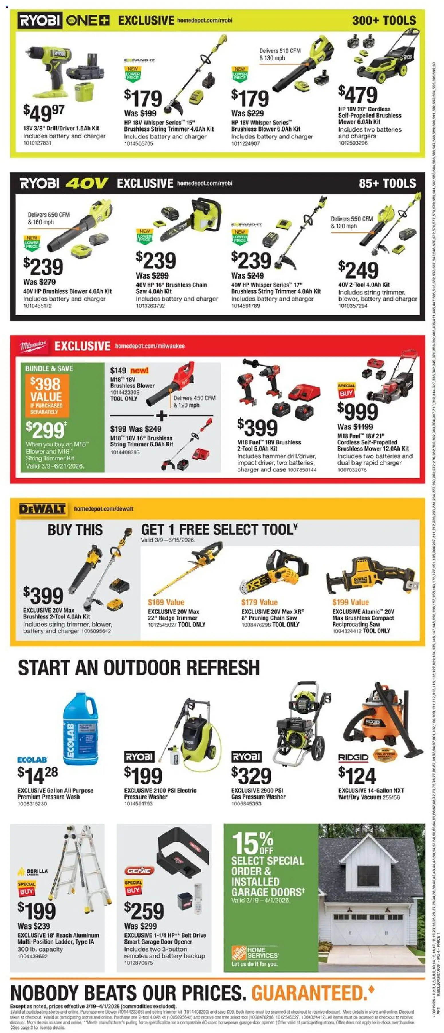 Home Depot Local Ad - FL - valid from 19.03.2026 | Page: 4 | Products: Mower, Saw, Battery, Reciprocating Saw