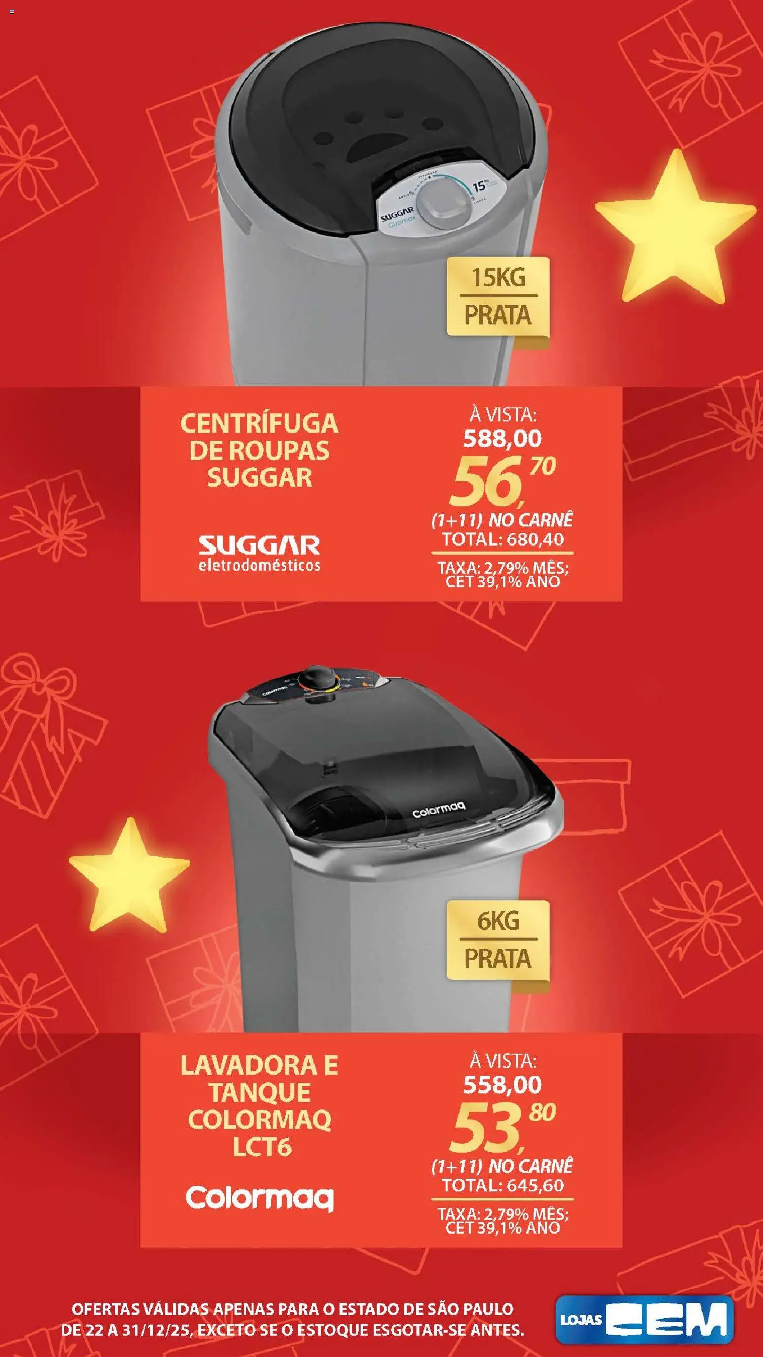 Lojas Cem Folheto - válido de 22.12.2025 | Página: 23 | Produtos: Carne, Eletrodomésticos, Roupas, Tanque