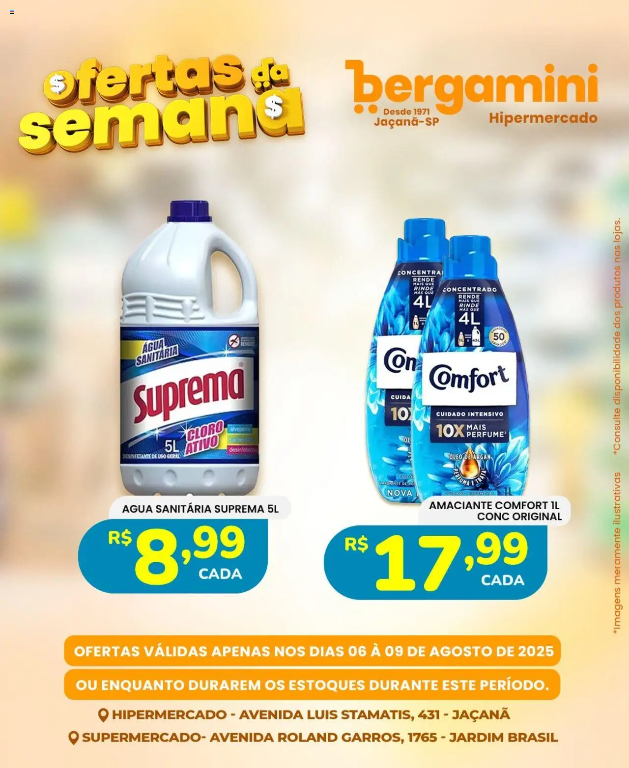 Supermercado Bergamini Folheto - válido de 06.08.2025 | Página: 10 | Produtos: Cloro, Amaciante, Desinfetante, Água sanitária