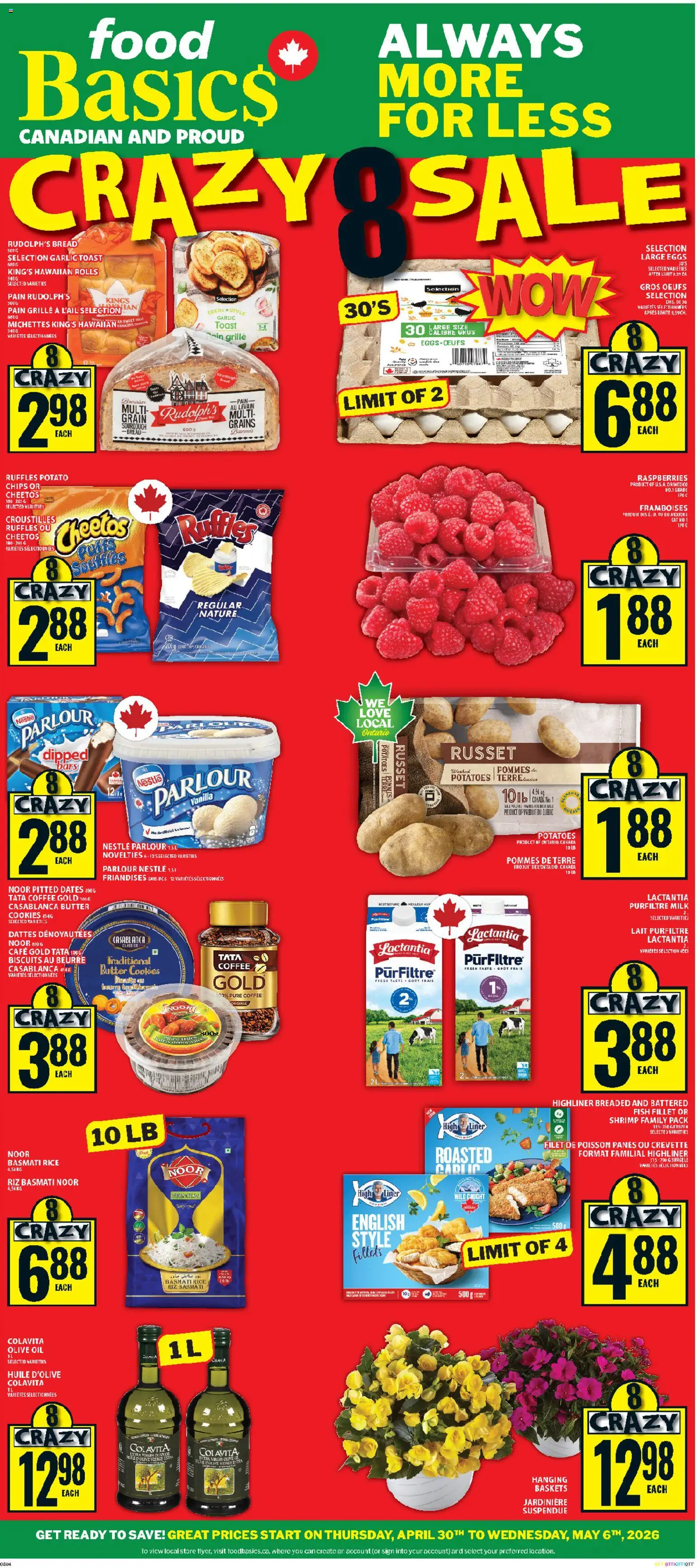 Food Basics flyer valid from 30.04.2026 | Page: 1 | Products: Rice, Chips, Cookies, Bread