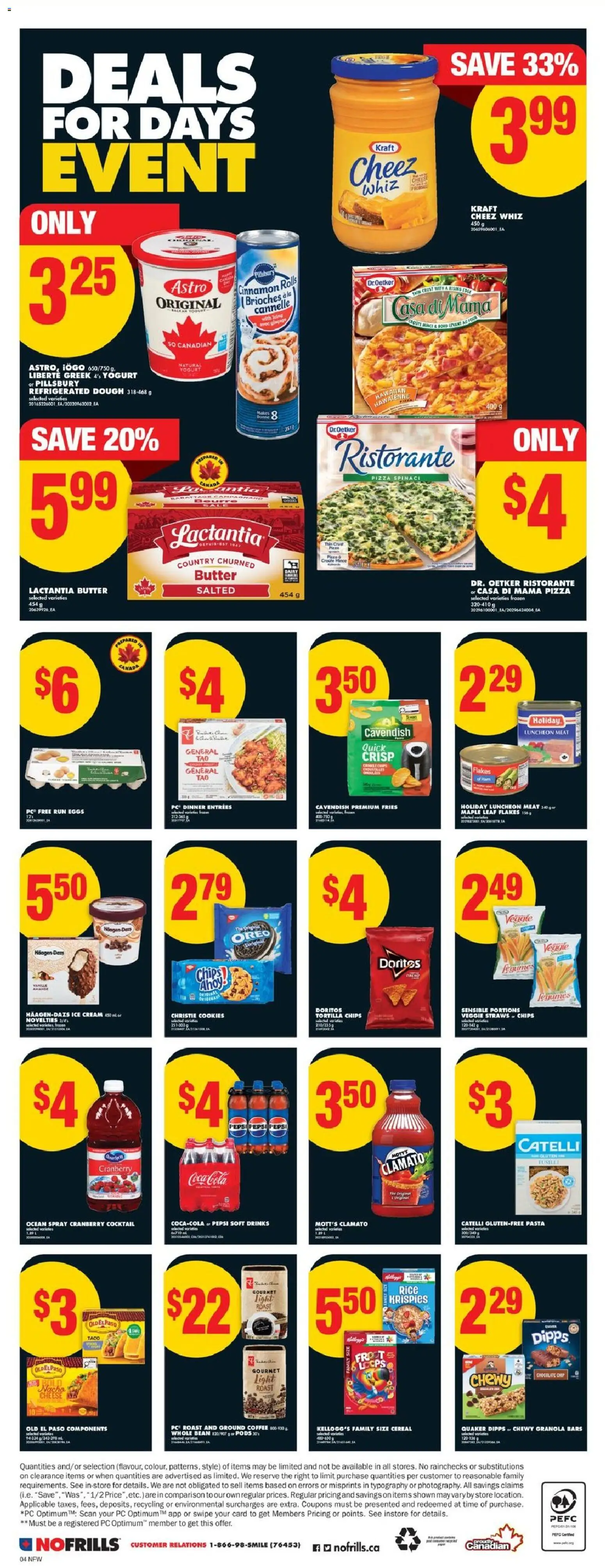 No Frills flyer valid from 08.01.2026 | Page: 4 | Products: Chips, Cream, Coffee, Pizza