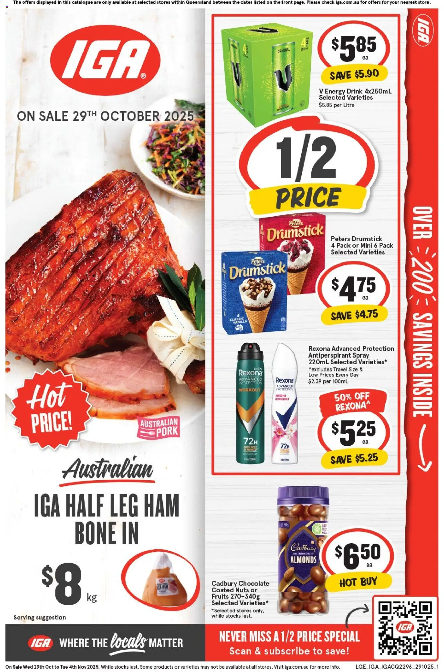 IGA catalogue - valid from 29.10.2025 | Page: 1 | Products: Almonds, Pork, Antiperspirant, Fruits