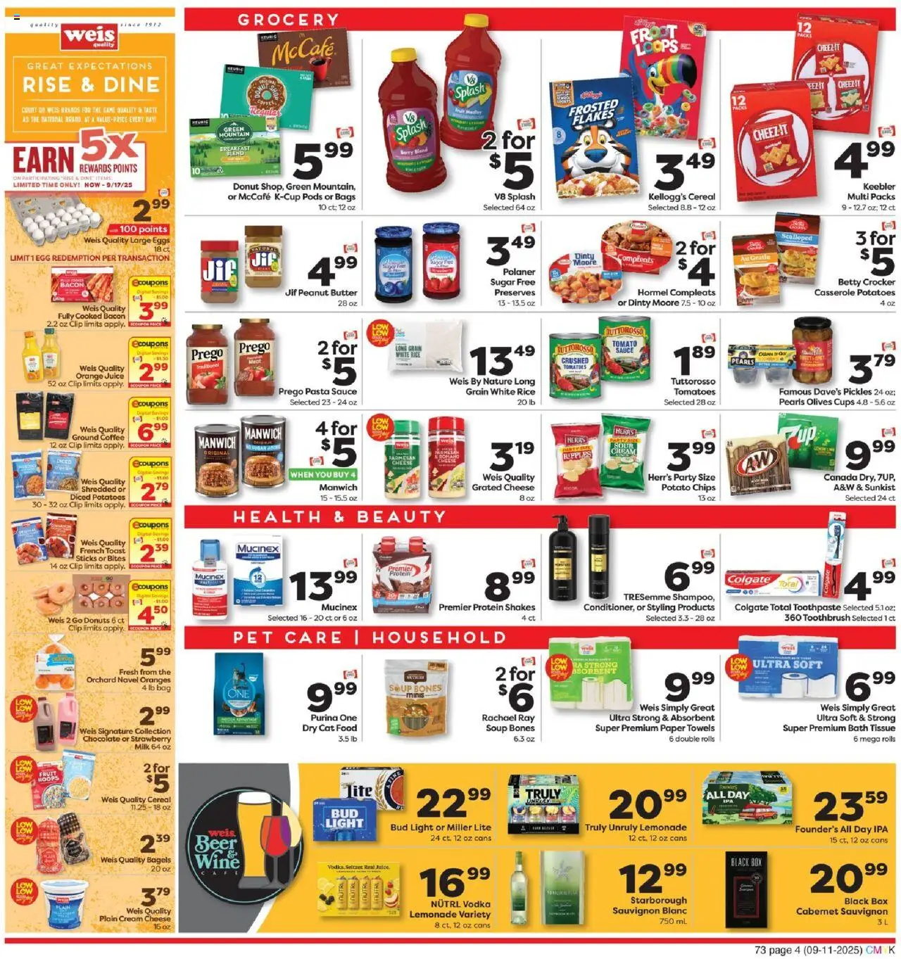Weis Weekly Circular - VA - valid from 11.09.2025 | Page: 4 | Products: Clip, Cat Food, Cheese, Potatoes