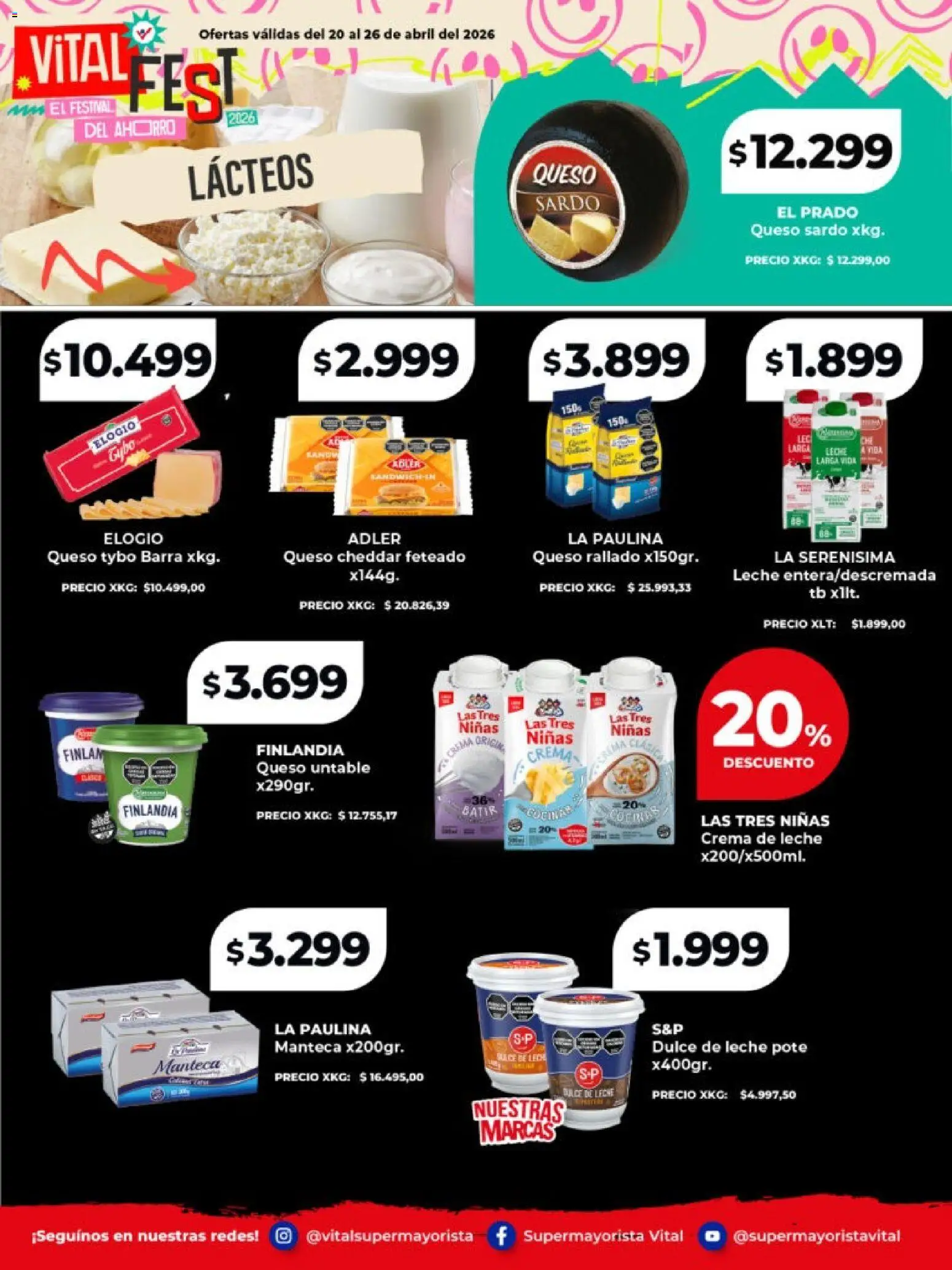 Vital - Especial de frescos │ válido desde el 20.04.2026 | Página: 4 | Productos: Crema de leche, Leche, Manteca, Queso