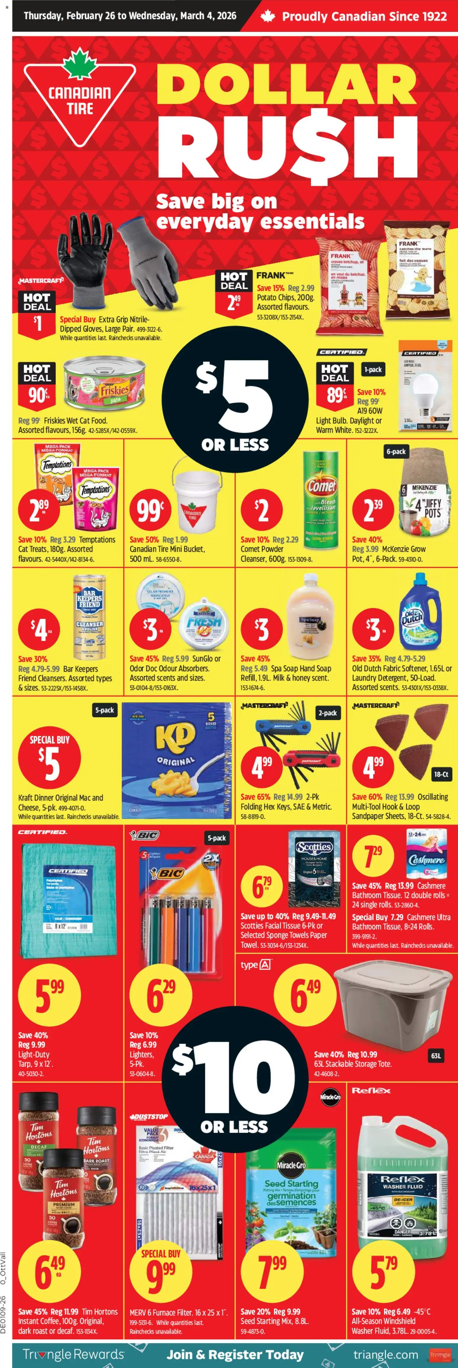 Canadian Tire flyer valid from 26.02.2026 | Page: 1 | Products: Powder, Sponge, Soap, Milk