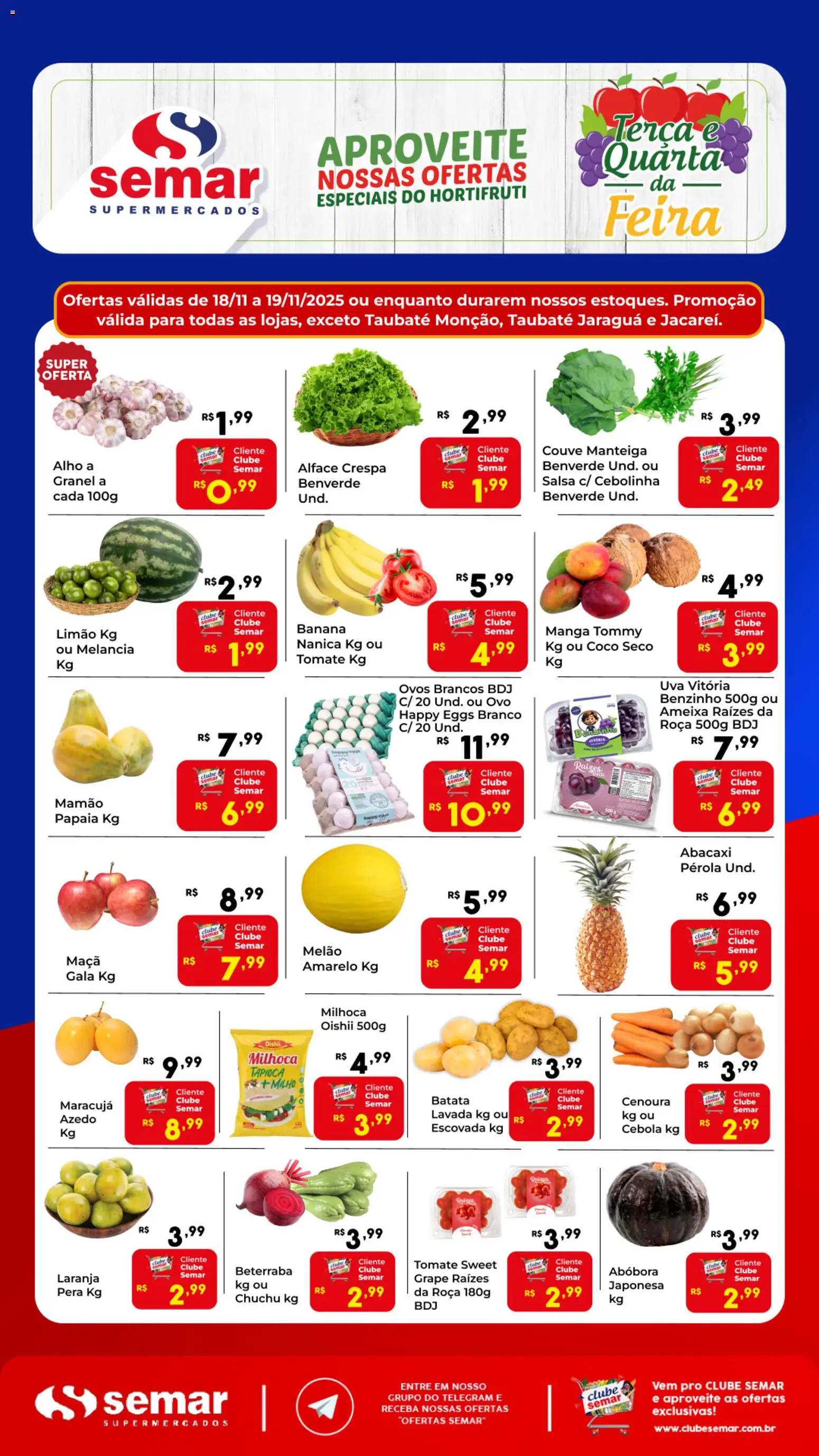 Semar Supermercado Folheto - válido de 18.11.2025 | Página: 1 | Produtos: Cebola, Abacaxi, Mamão, Batata