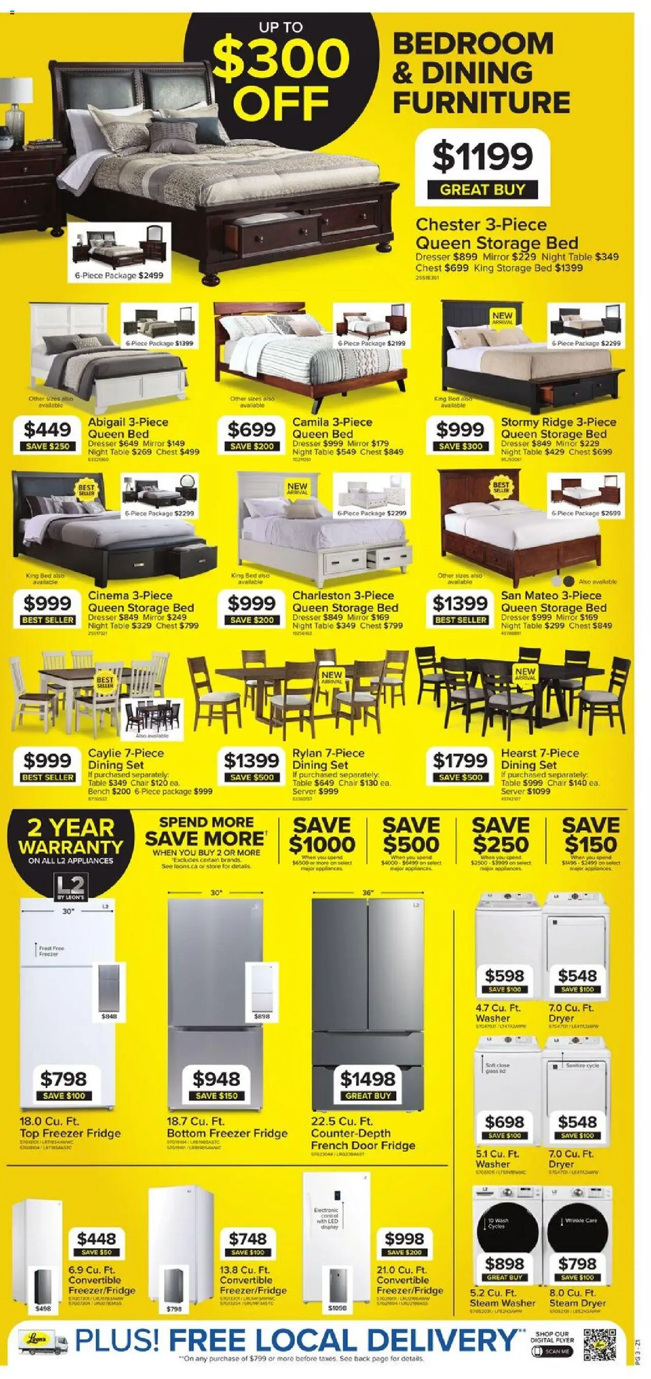 Leon's flyer valid from 14.08.2025 | Page: 3 | Products: Freezer, Ridge, Bed, Chair