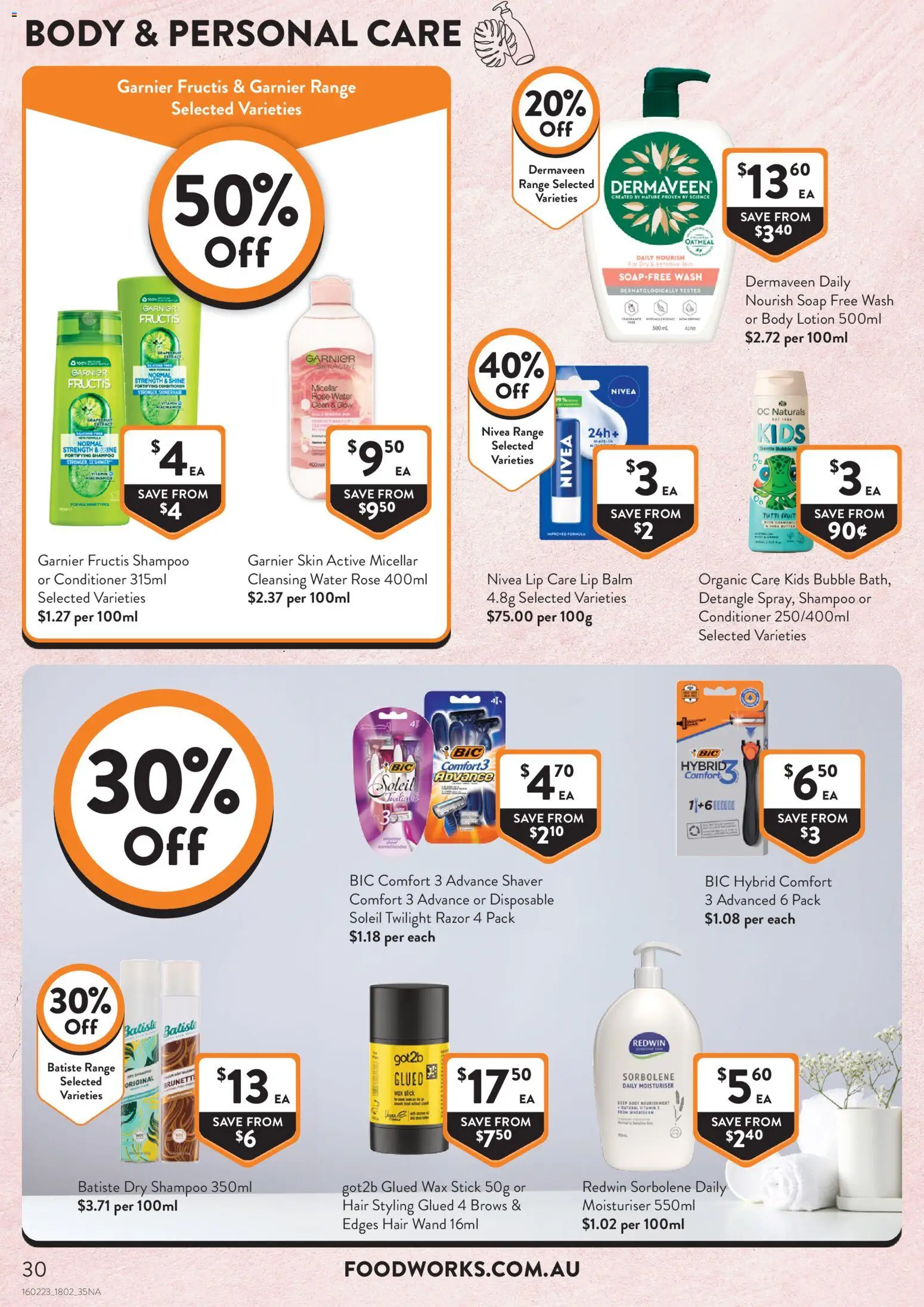 Foodworks catalogue - valid from 18.02.2026 | Page: 30 | Products: Shampoo, Water, Body lotion, Vitamin