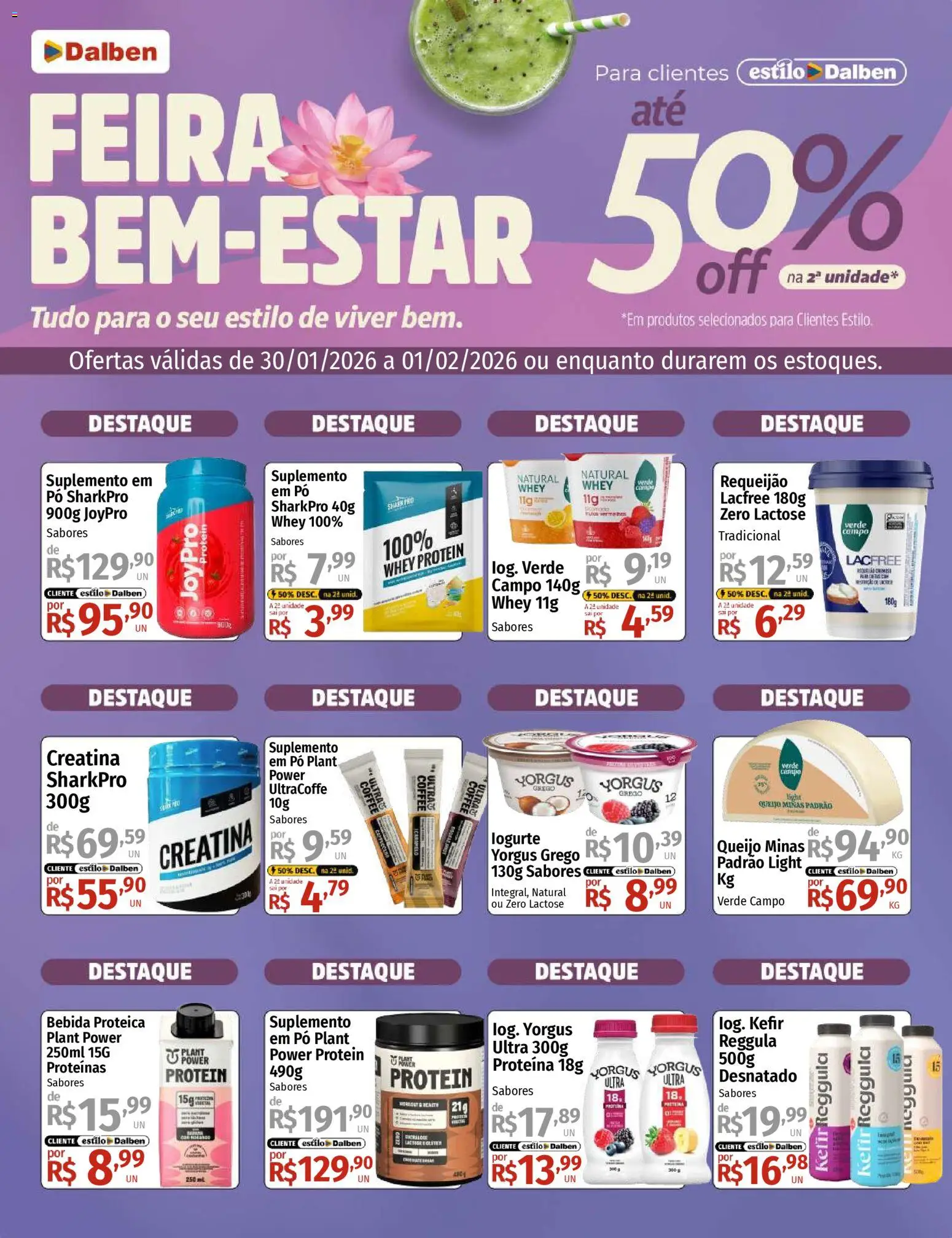 Supermercado Dalben Folheto - válido de 30.01.2026 | Página: 1 | Produtos: Pó, Queijo, Whey protein, Requeijão