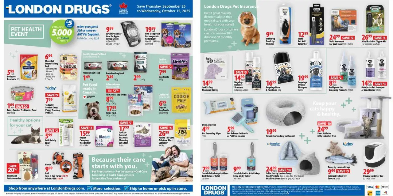 London Drugs flyer valid from 25.09.2025 | Page: 1 | Products: Fish, Shampoo, Conditioner, Sofa